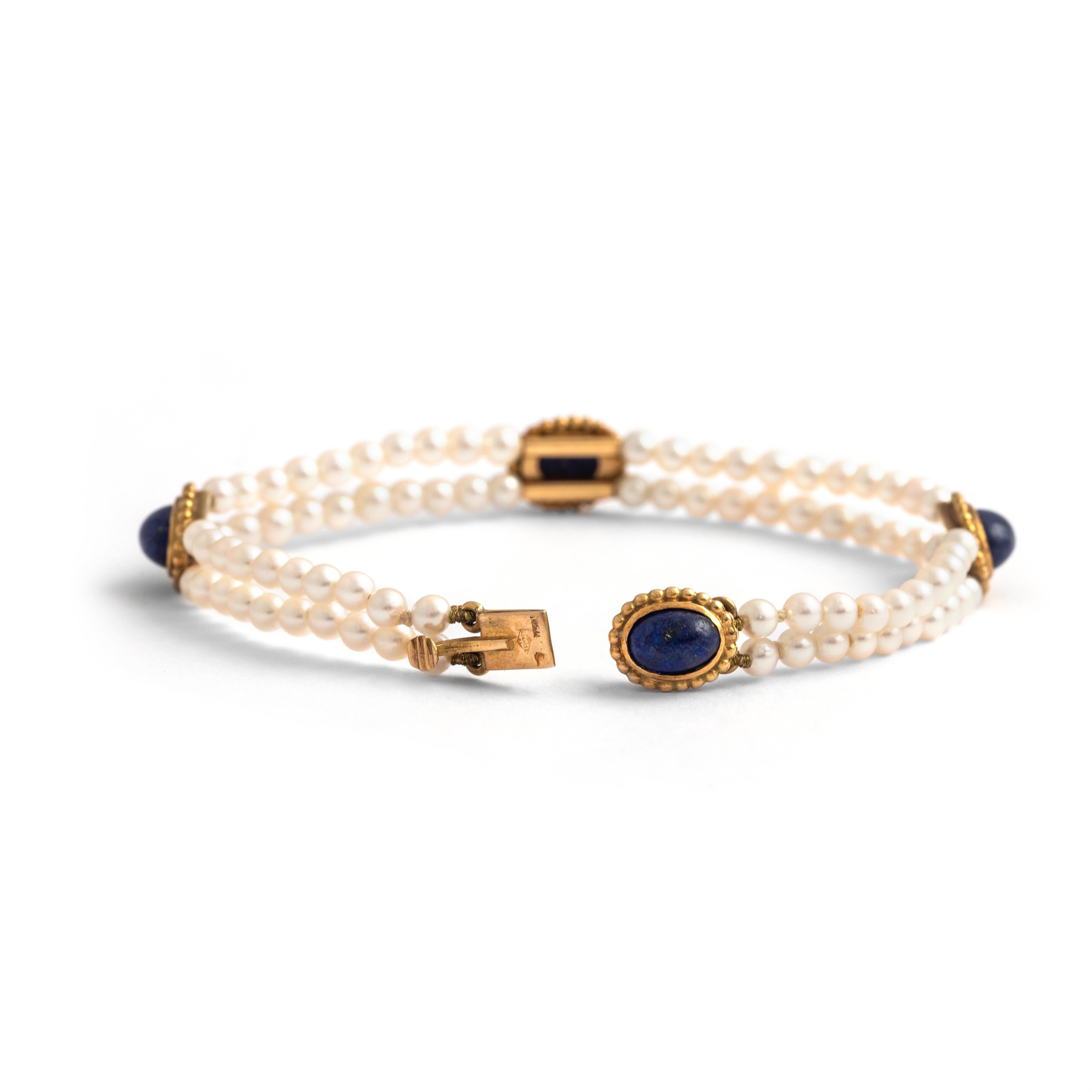 French Pearl Lapis Lazuli Bracelet Late 20th Century 1