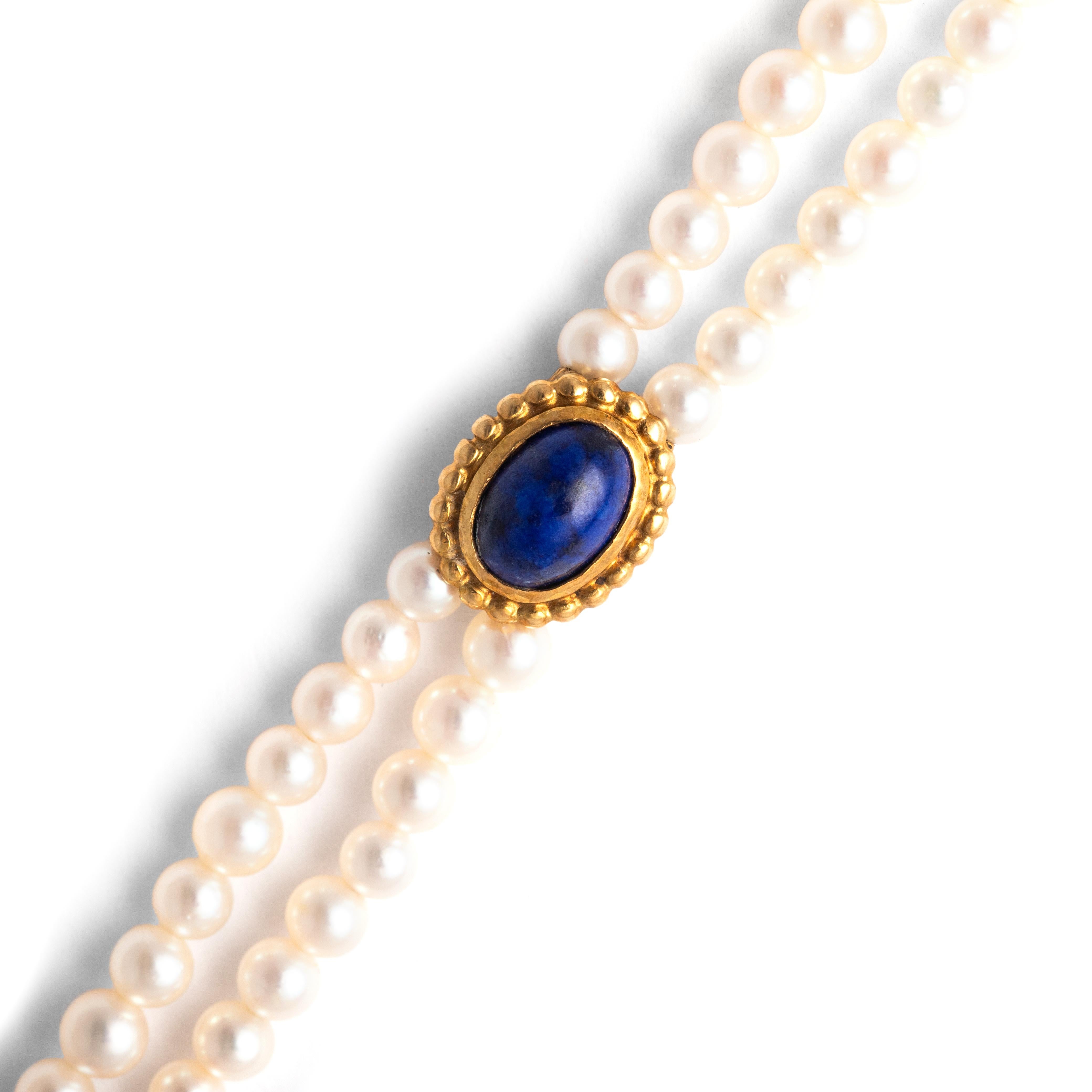 French Pearl Lapis Lazuli Bracelet Late 20th Century 2