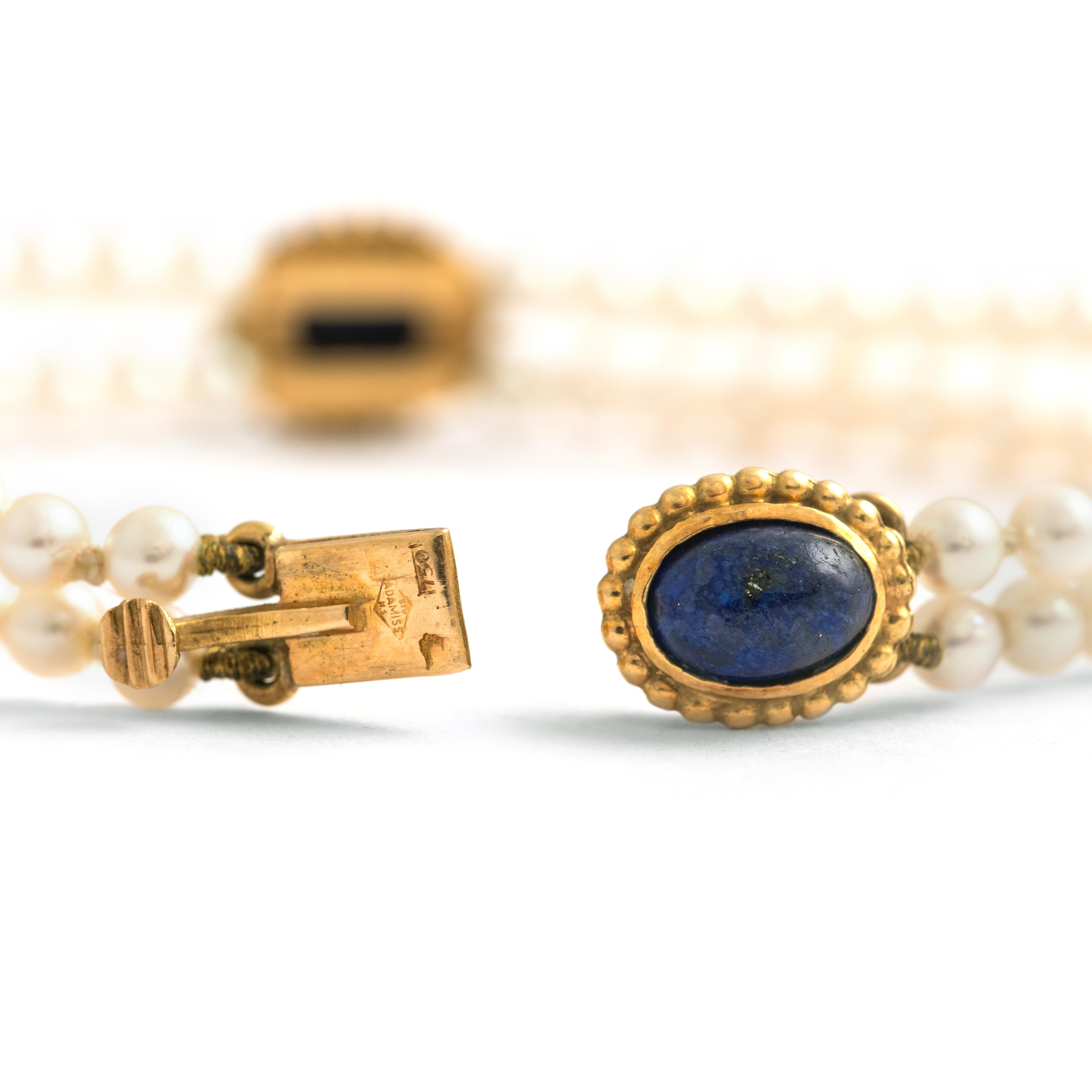 French Pearl Lapis Lazuli Bracelet Late 20th Century 3