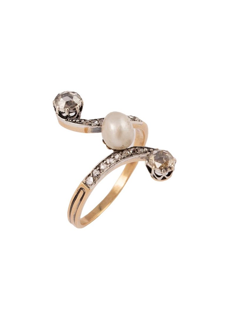 Rose Cut French Pearl Rose Diamond 18k Gold Ring, circa 1890 For Sale