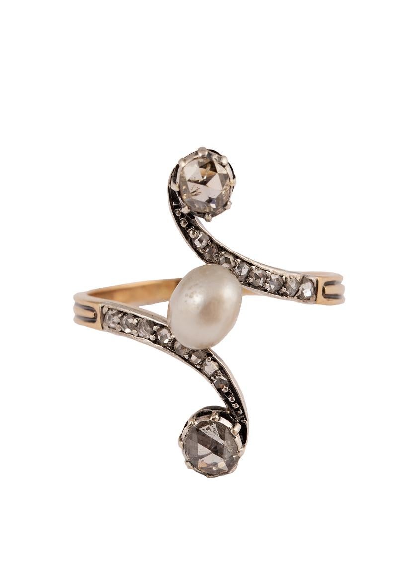 Ring aus 18 Karat Gold mit französischer Perle und Rosendiamant, um 1890 im Zustand „Gut“ im Angebot in St. Catharines, ON