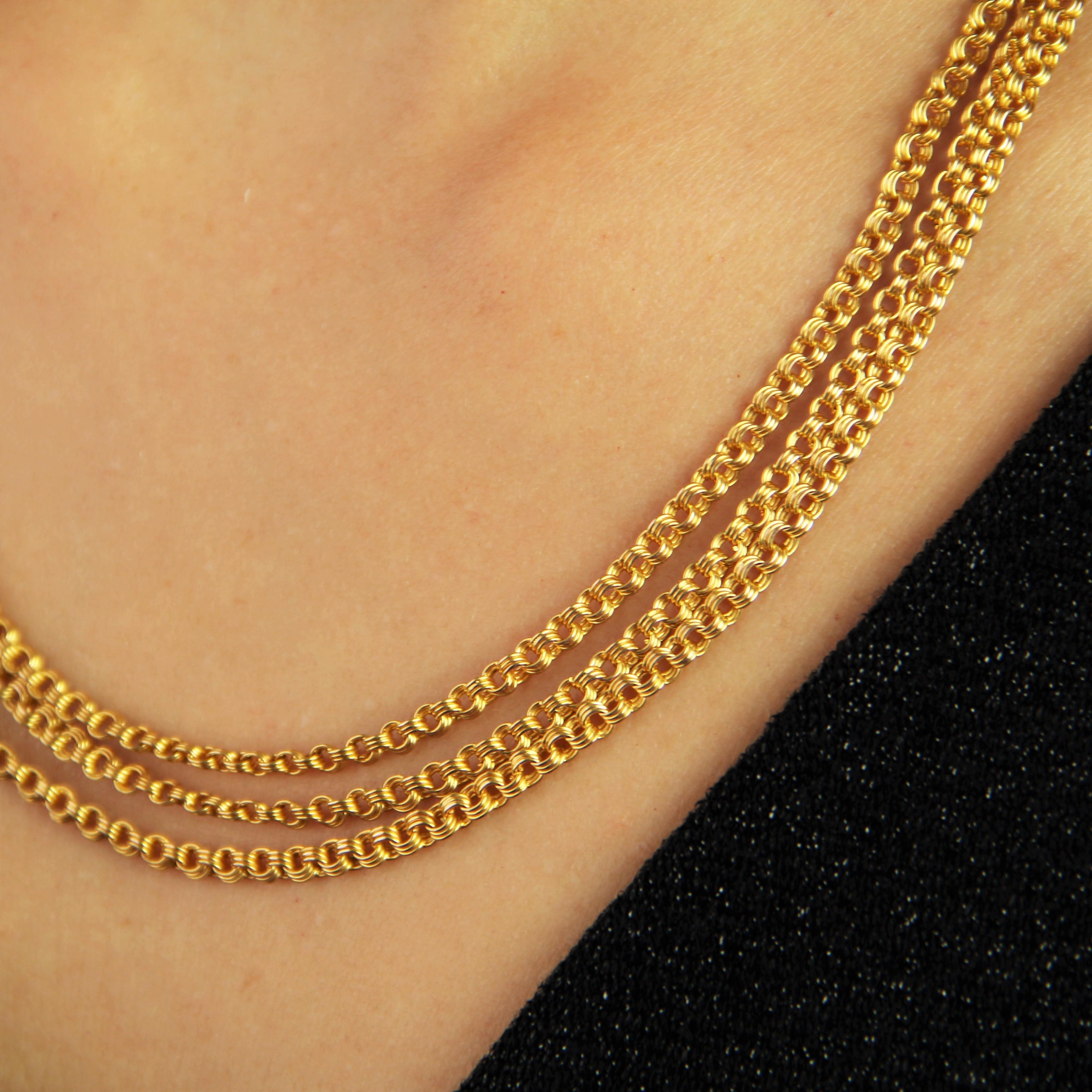 Franzsische Perle Rubin Turmalin 18K Gelbgold Verwandelbare antike Halskette im Angebot 11