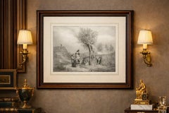 French Peasant Family Harvest Scene, Montmorency Countryside Lithograph, c.1830