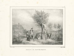 French Peasant Family Harvest Scene, Montmorency Countryside Lithograph, c.1830