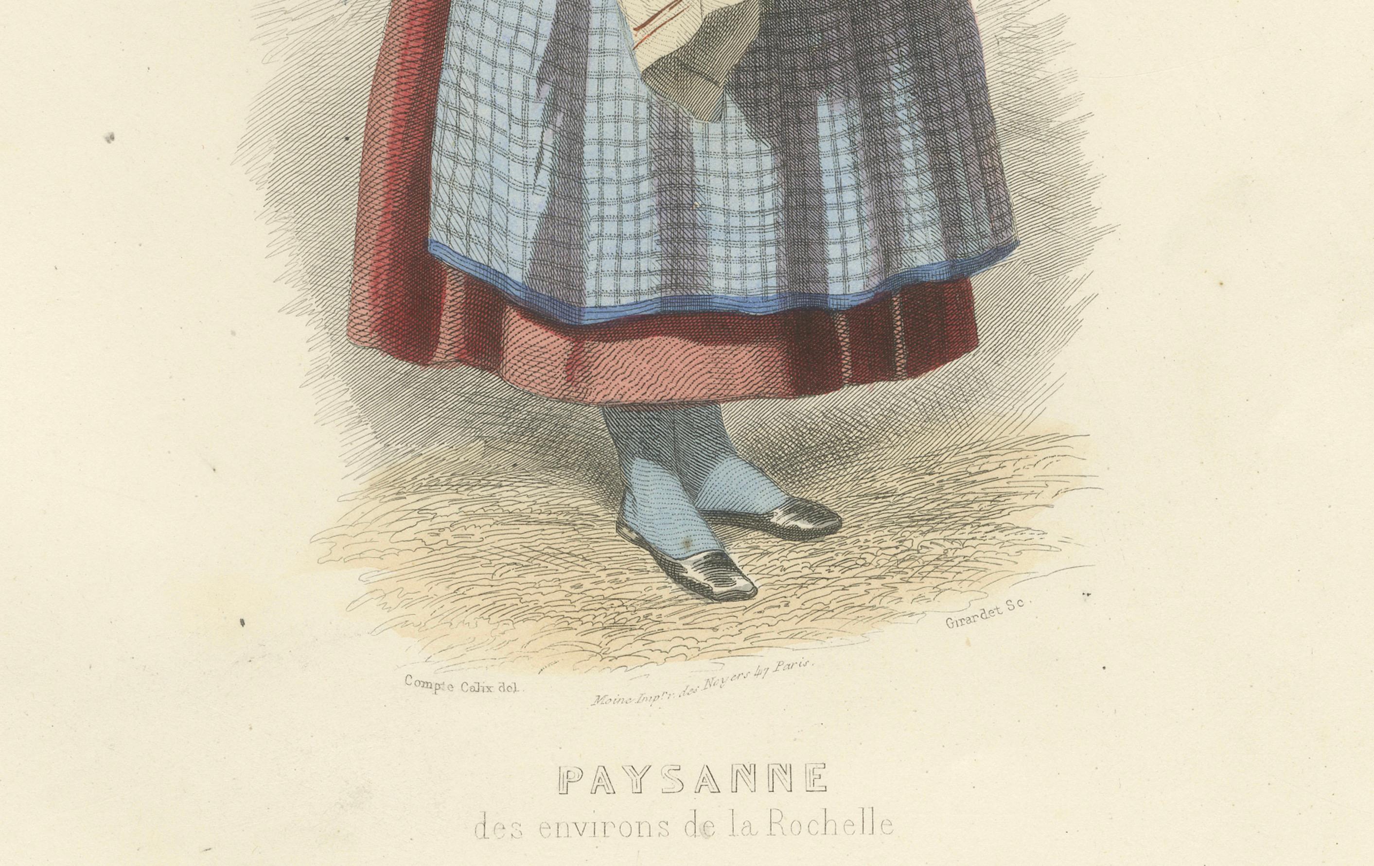 Französische Bäuerin - La Rochelle, Compte Calix, handkoloriert 1853 im Zustand „Gut“ im Angebot in Langweer, NL