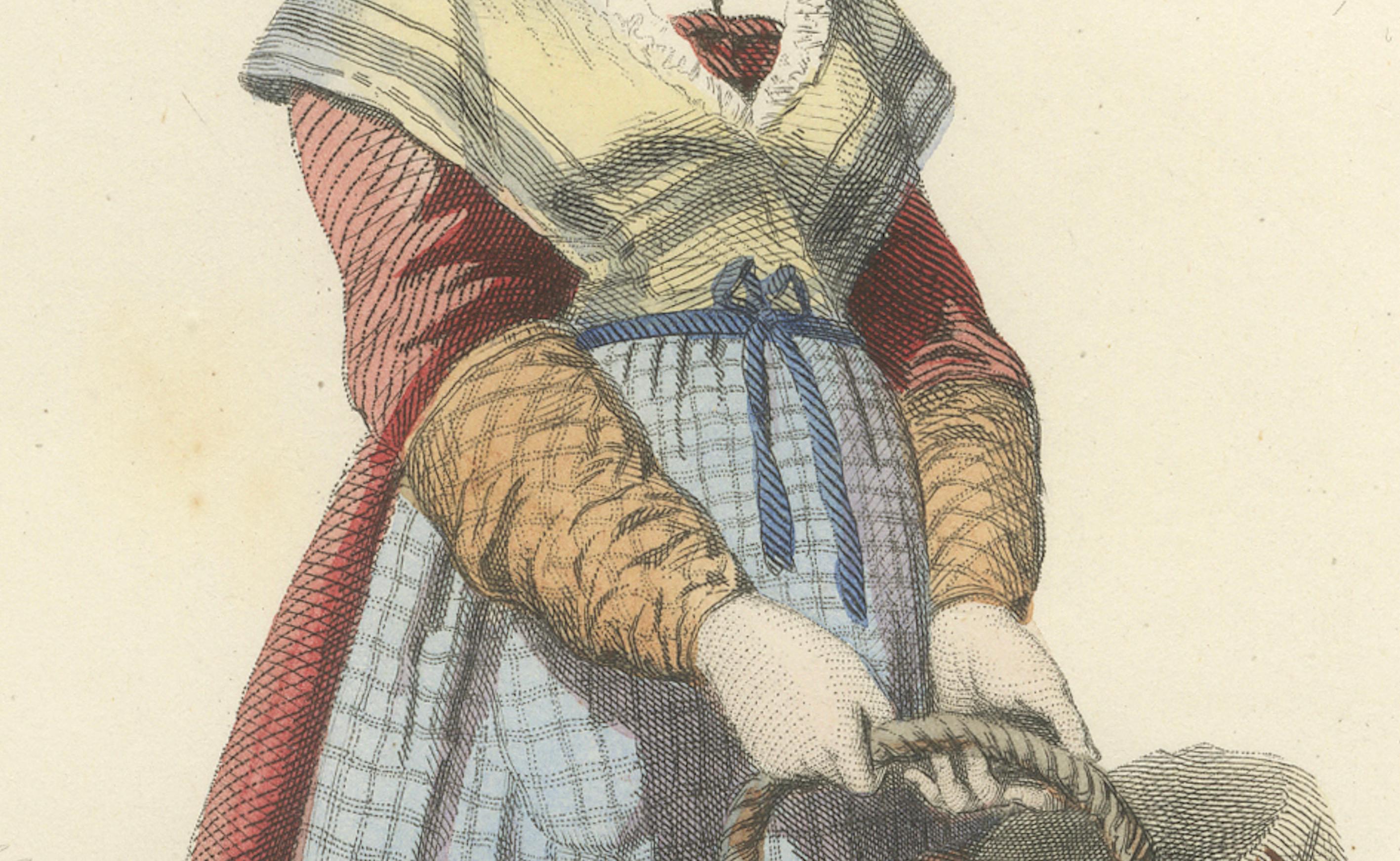 Französische Bäuerin - La Rochelle, Compte Calix, handkoloriert 1853 (Papier) im Angebot
