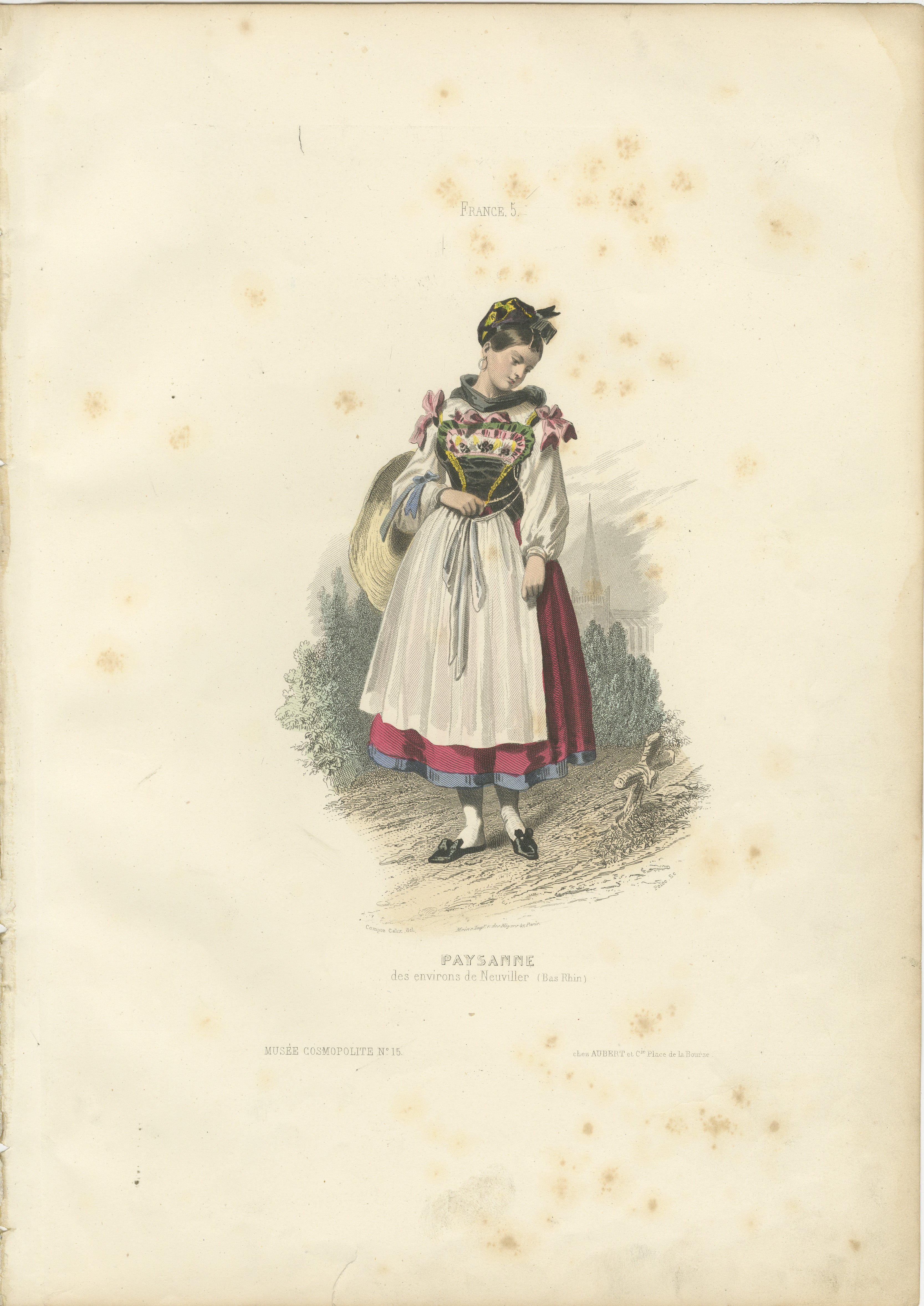 Französische Bäuerin Druck Neuviller Bar Rhin 1853 von Compte-Calix - Handkolorierte Lithographie

Dieser schöne antike Druck zeigt eine Bäuerin (Paysanne) aus der Umgebung von Neuviller in der Region Bas-Rhin in Frankreich. Es wurde von François