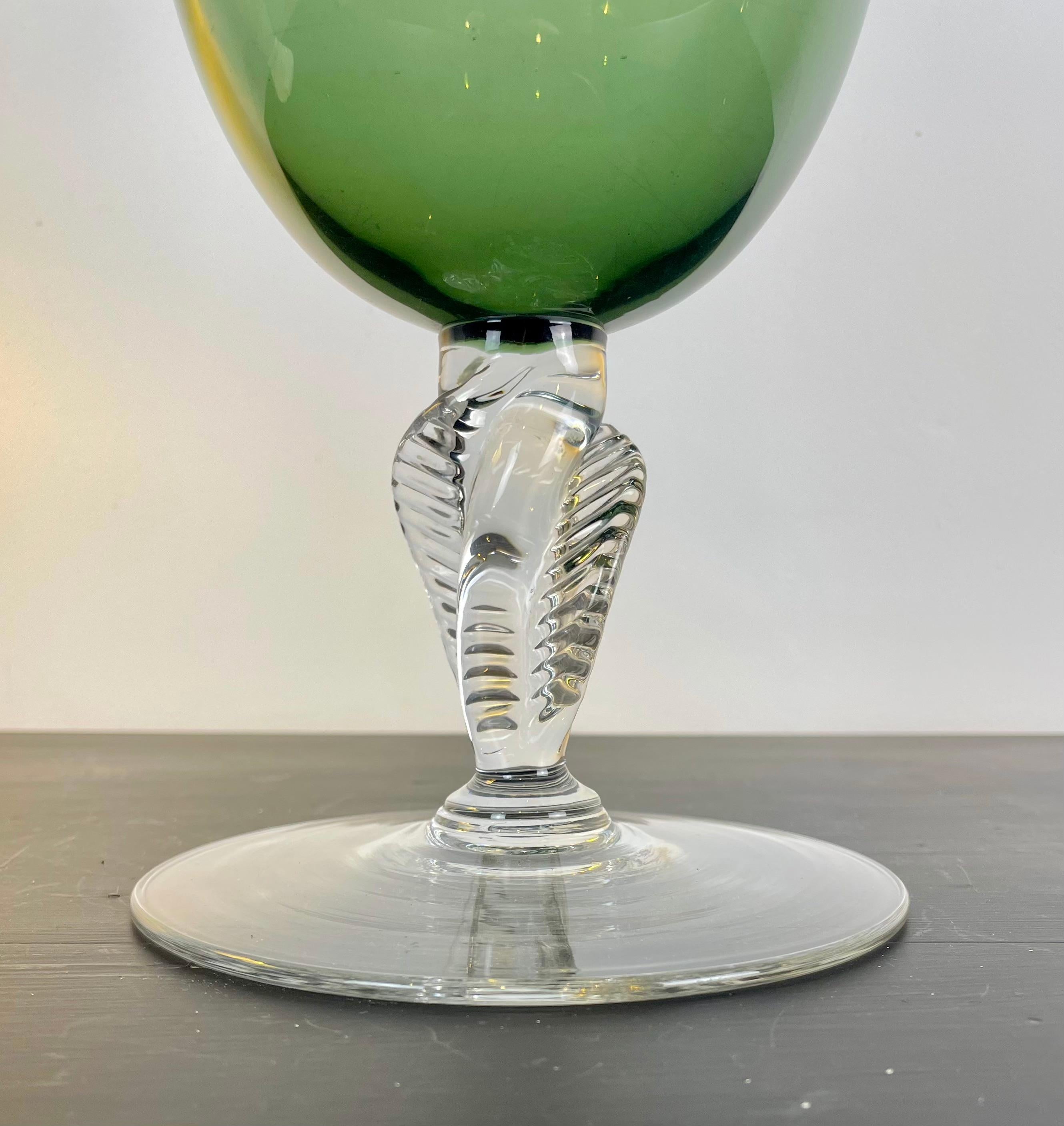 French Pedestal Glass Jar, Vase, Cup, Green, Vintage, 1970s, France In Good Condition For Sale In Beuzevillette, FR
