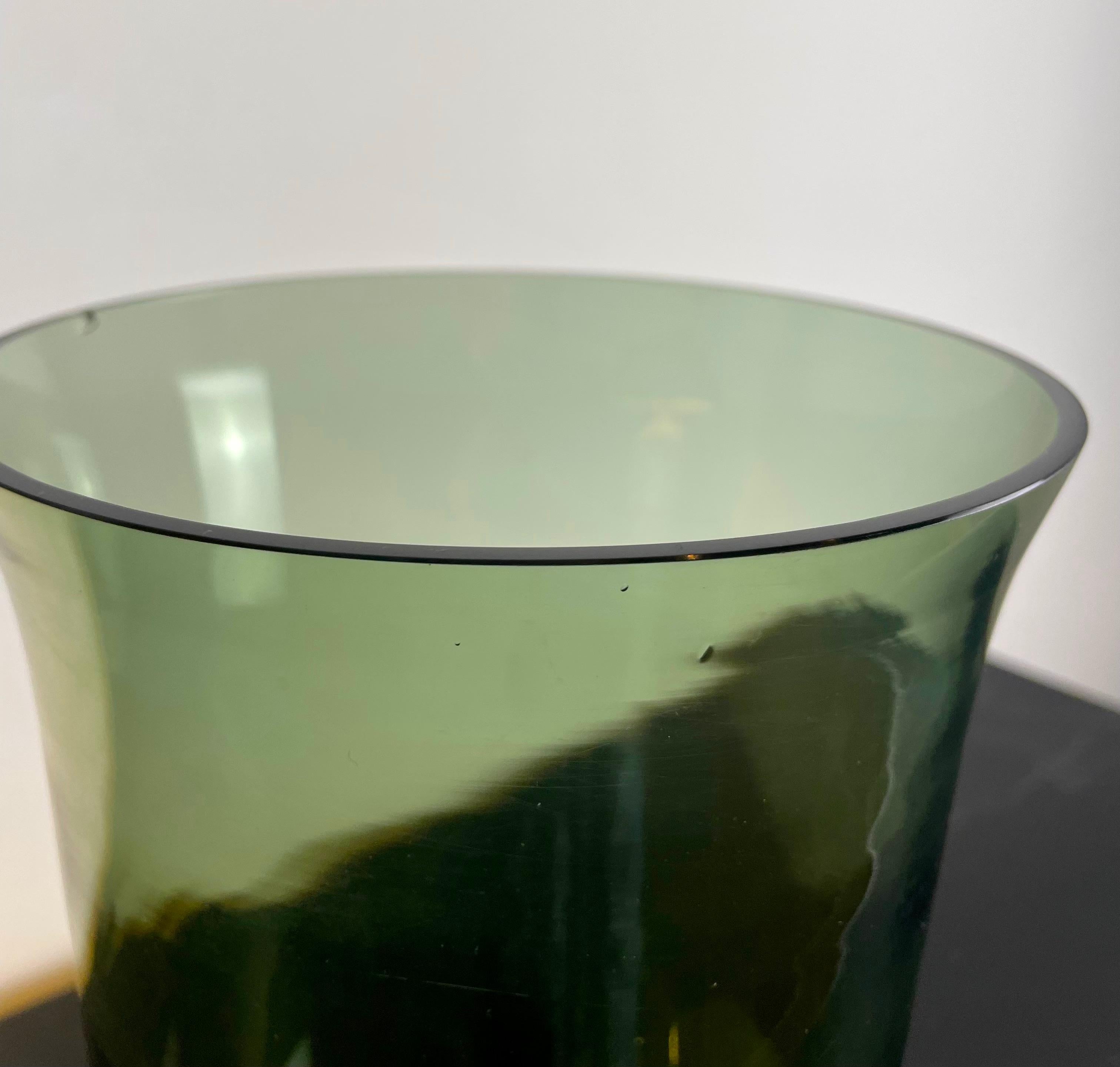 French Pedestal Glass Jar, Vase, Cup, Green, Vintage, 1970s, France For Sale 2