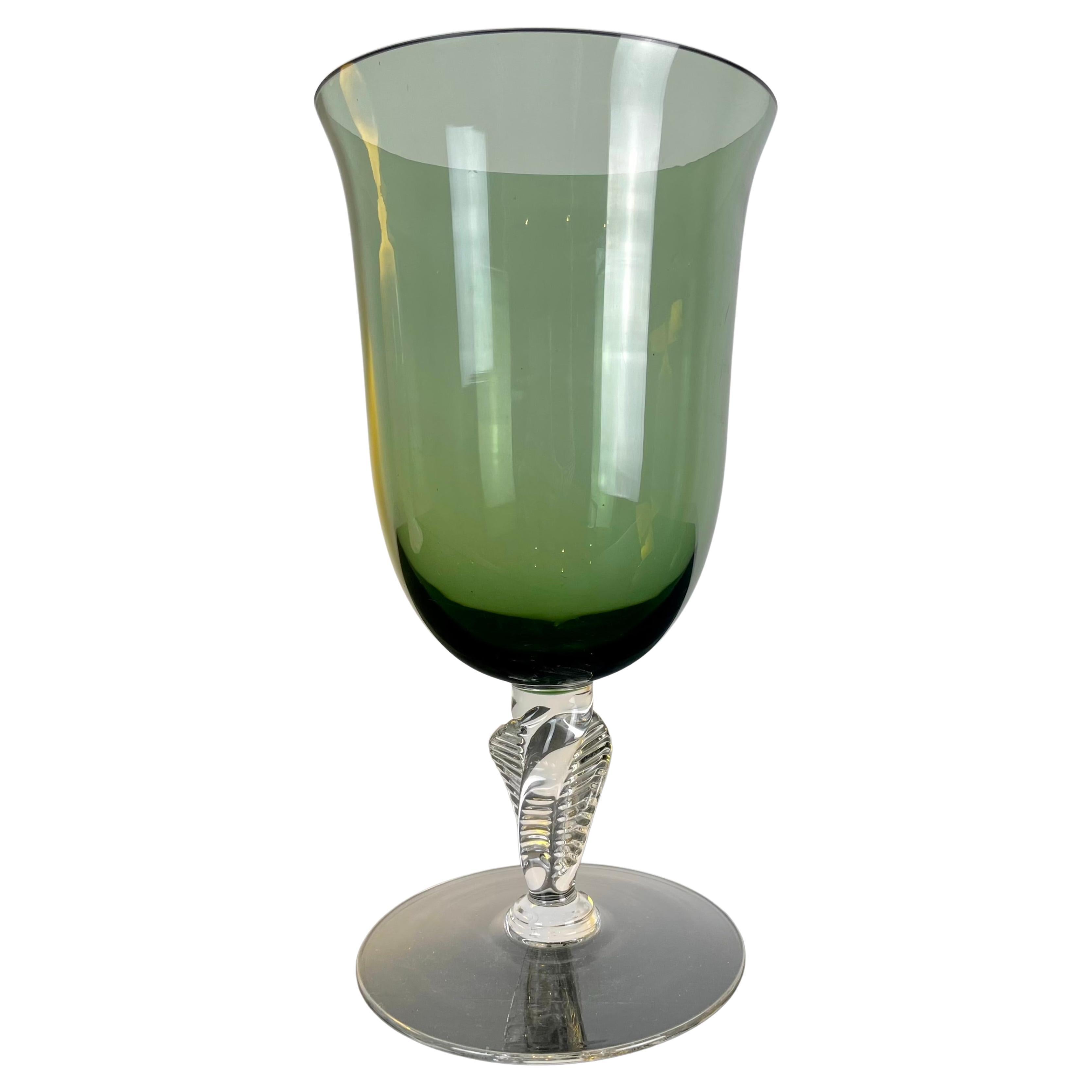 French Pedestal Glass Jar, Vase, Cup, Green, Vintage, 1970s, France For Sale