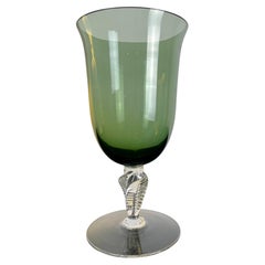 French Pedestal Glass Jar, Vase, Cup, Green, Vintage, 1970s, France