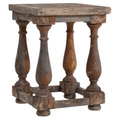 French Pedestal Side Table with Turned Legs, 20th Century