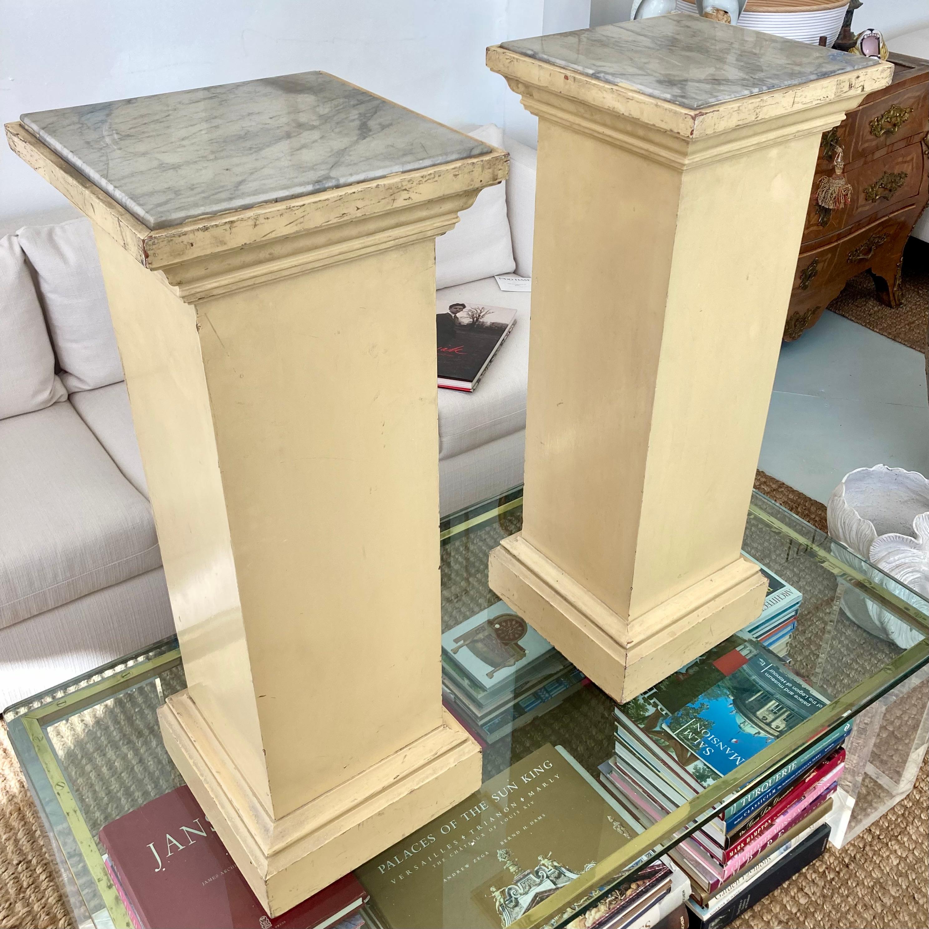 French Provincial French Pedestals With Marble Tops, a Pair For Sale