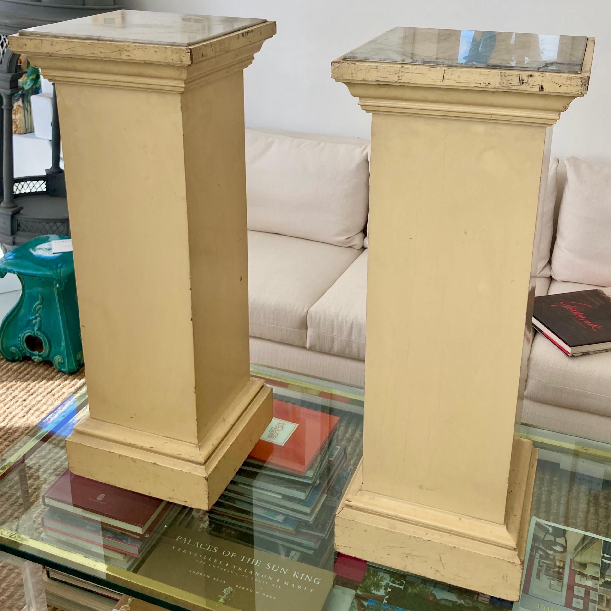 French Pedestals With Marble Tops, a Pair For Sale 1