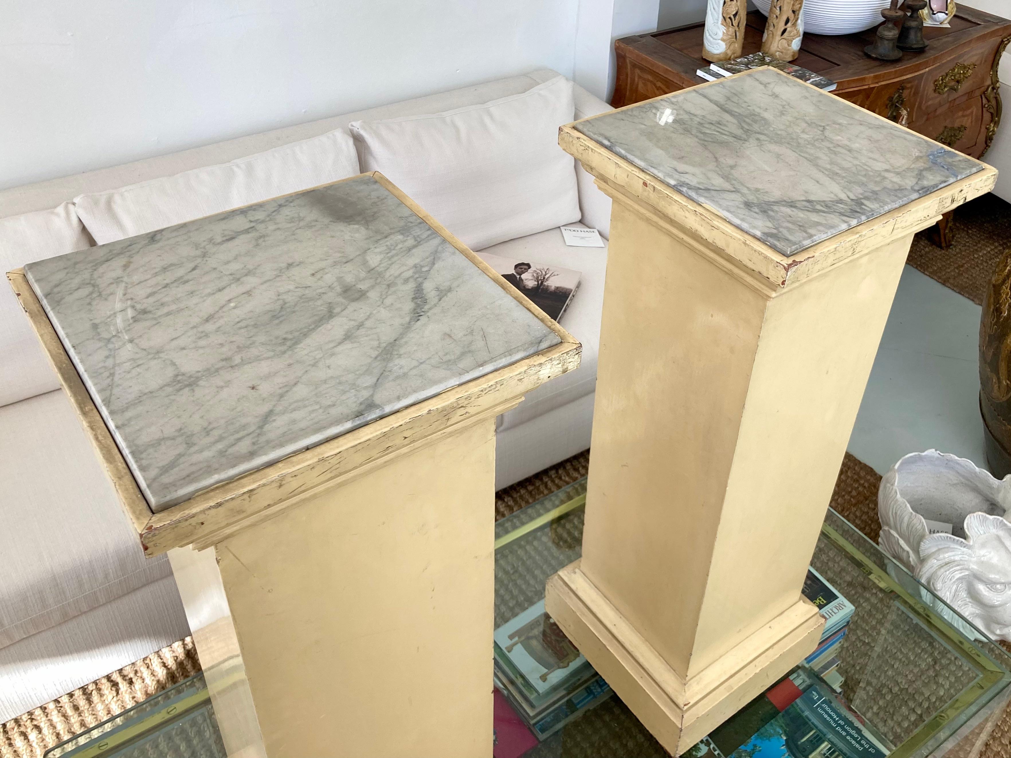French Pedestals With Marble Tops, a Pair For Sale 2