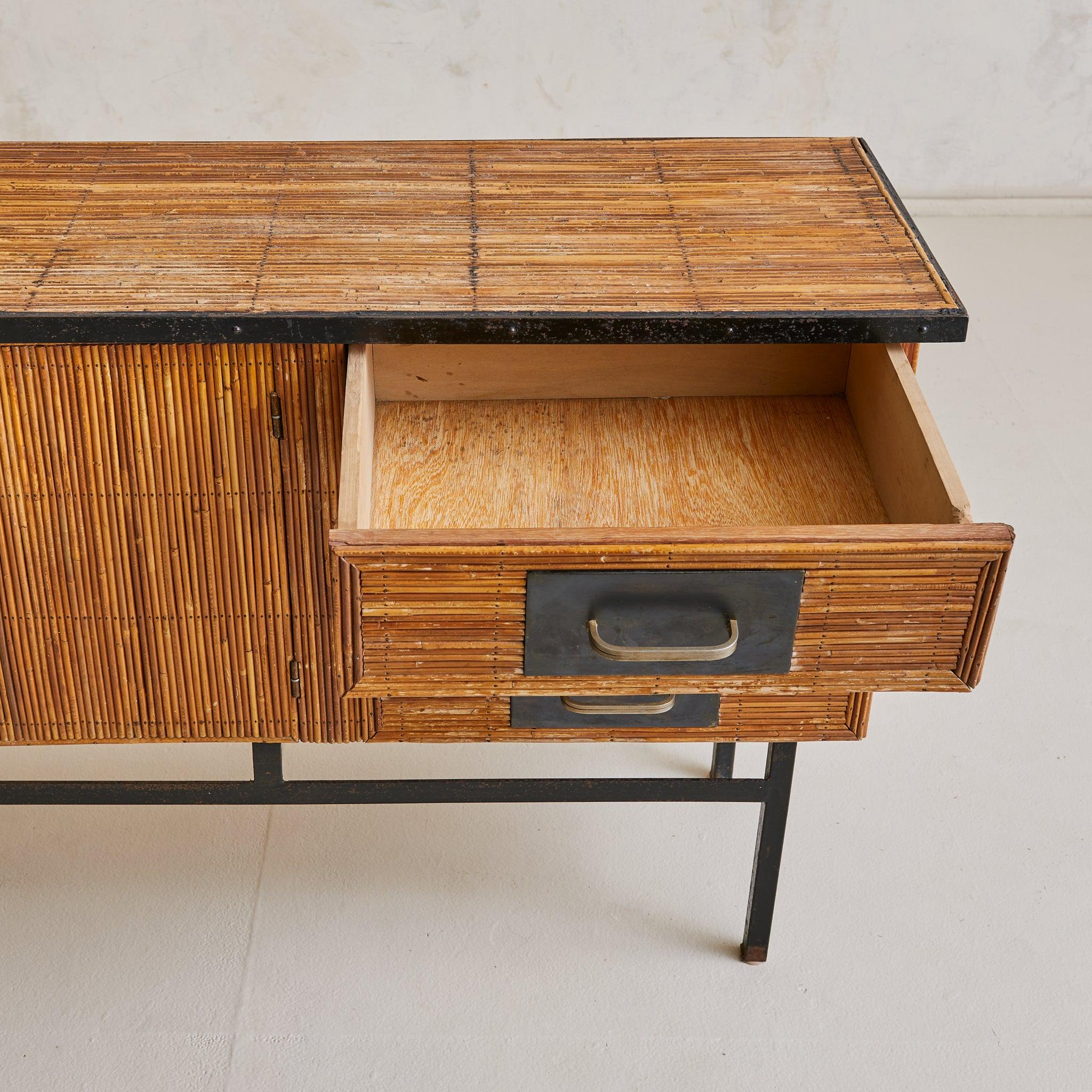 French Pencil Reed Sideboard with Iron Base, 1960s en venta 3
