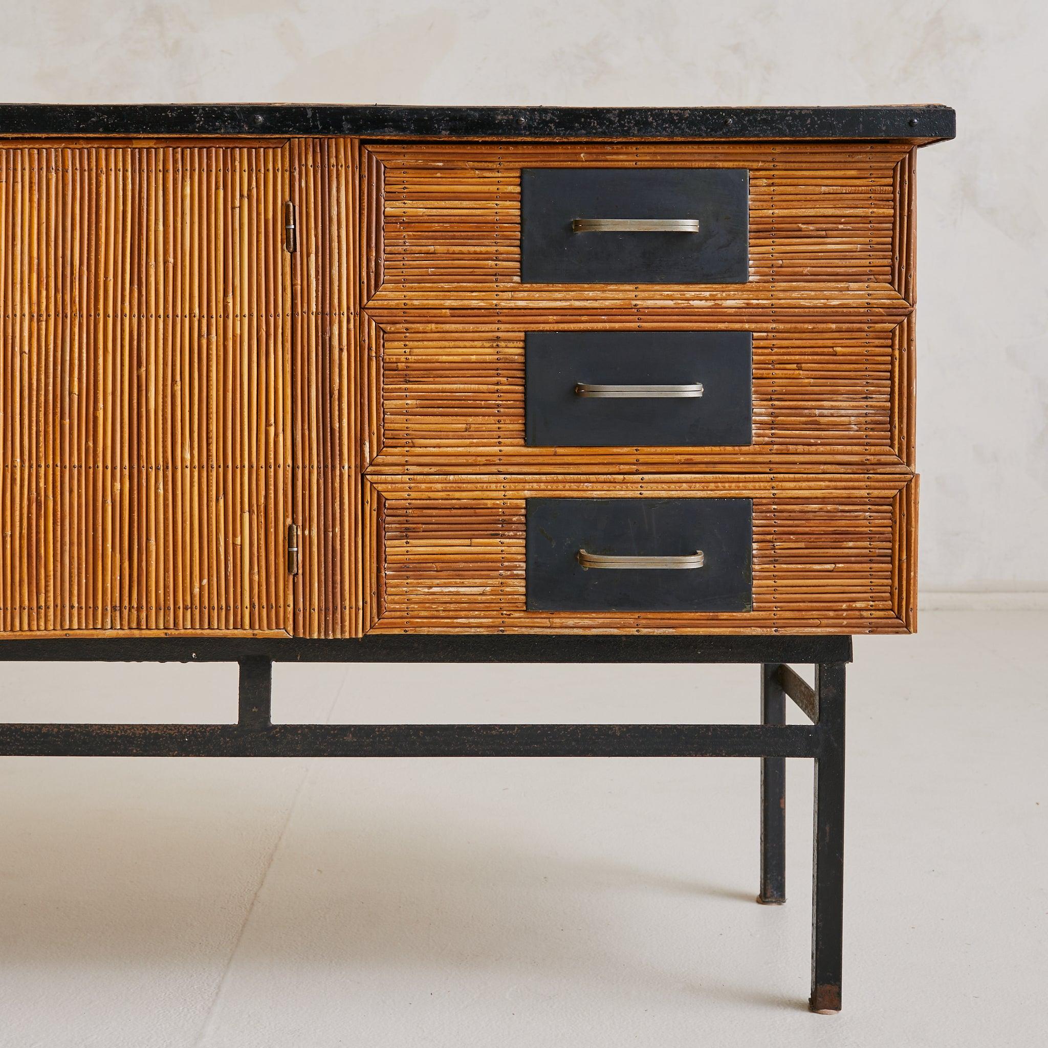 French Pencil Reed Sideboard with Iron Base, 1960s en venta 4