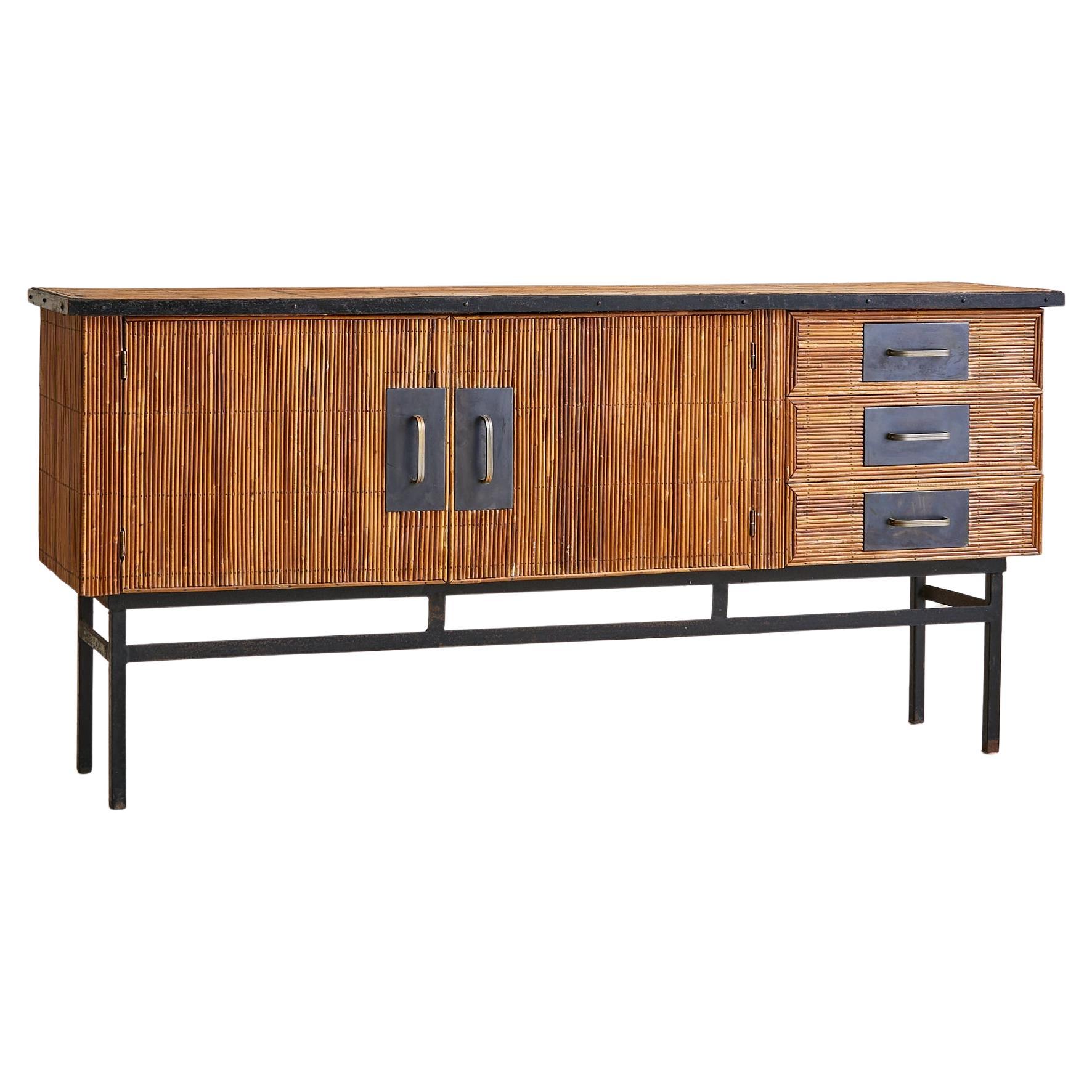 French Pencil Reed Sideboard with Iron Base, 1960s en venta
