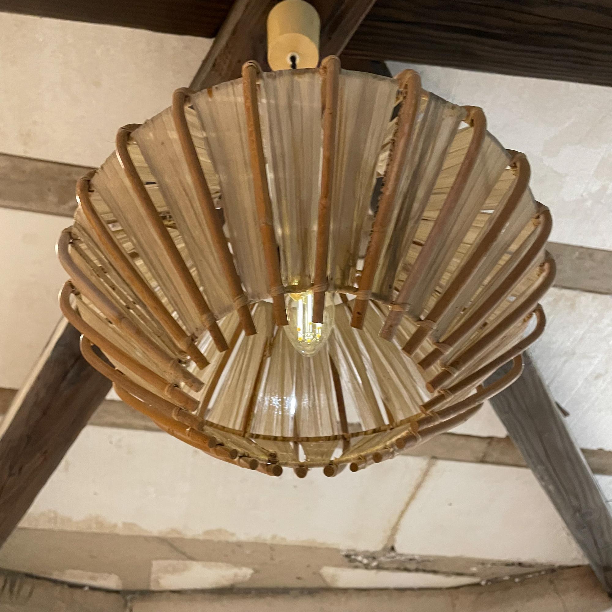 French Pendant Bamboo Rice Paper Bubble Lamp After Franco Albini France, 1960s 5