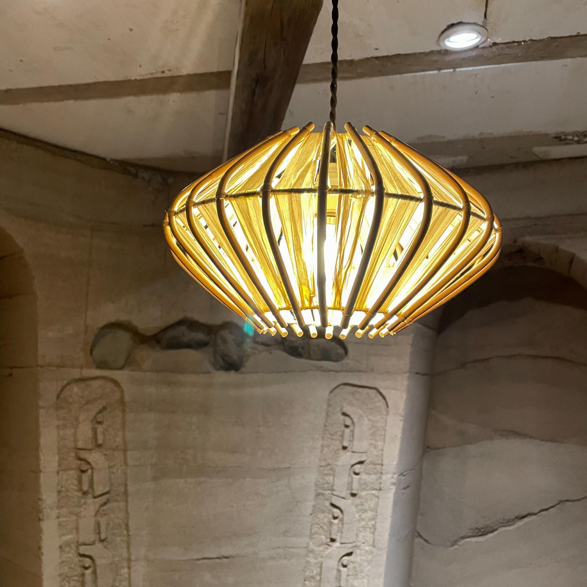 Mid-Century Modern French Pendant Bamboo Rice Paper Bubble Lamp After Franco Albini France, 1960s