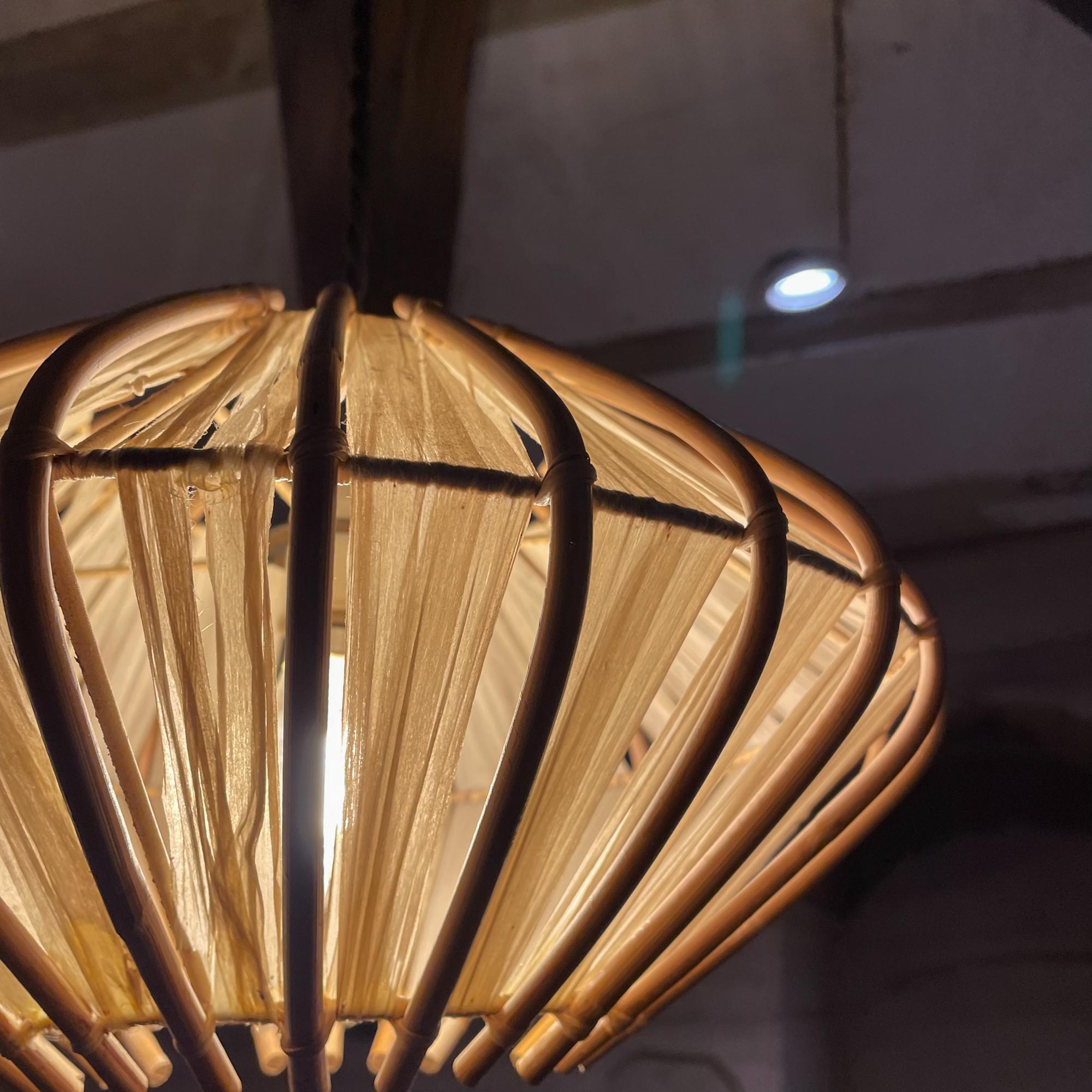 French Pendant Bamboo Rice Paper Bubble Lamp After Franco Albini France, 1960s 2