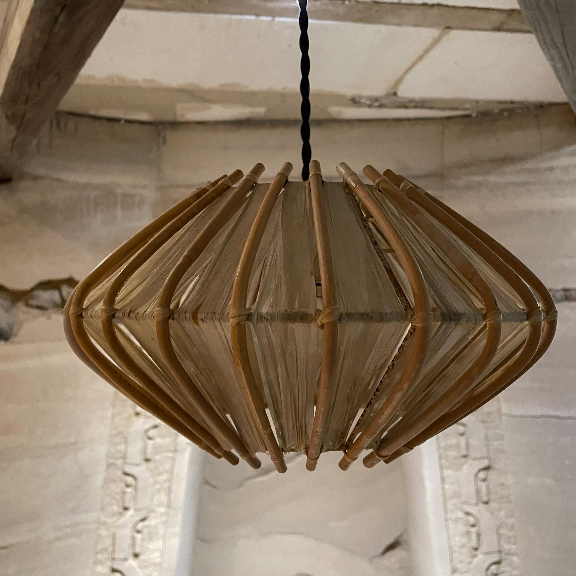 French Pendant Bamboo Rice Paper Bubble Lamp After Franco Albini France, 1960s 4