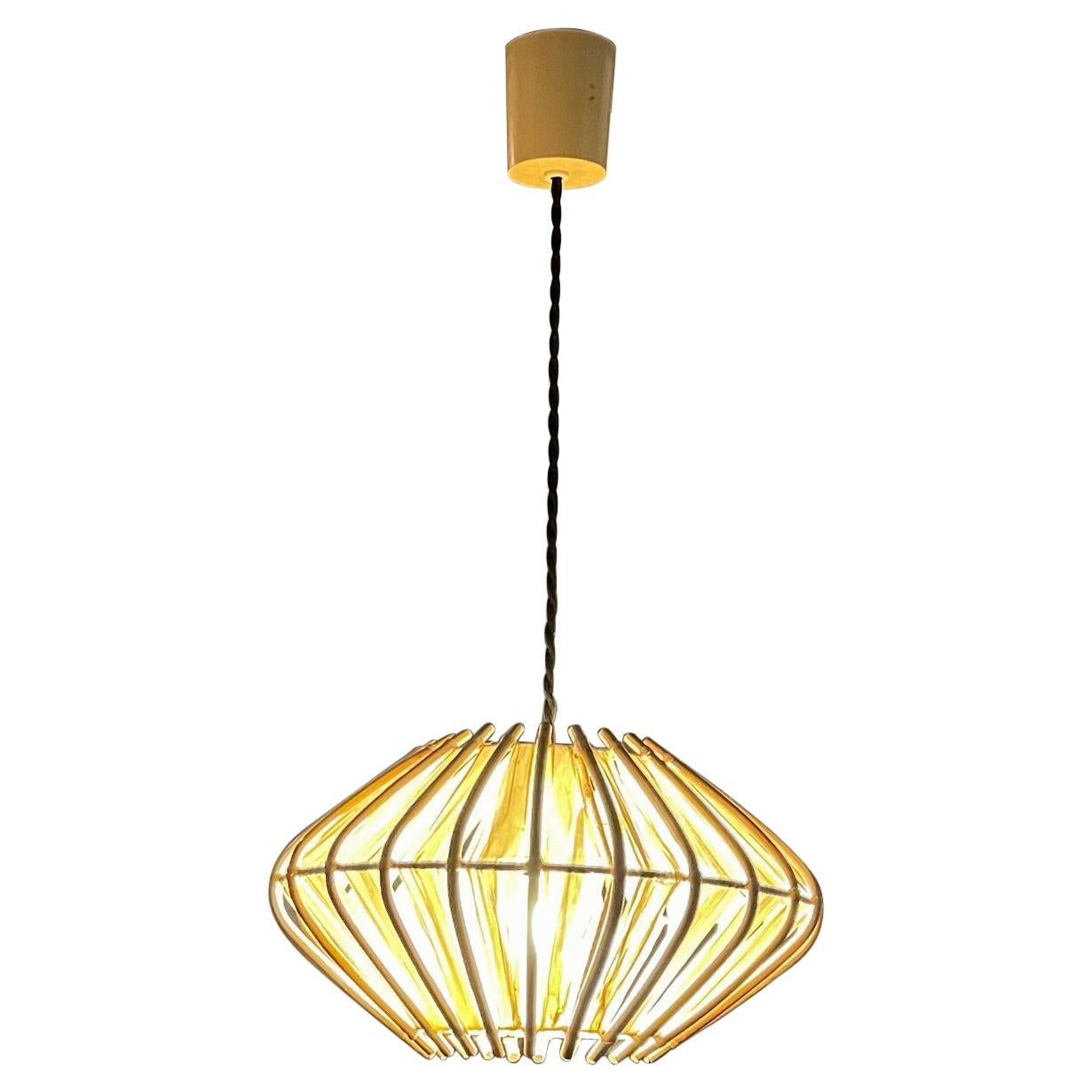 French Pendant Bamboo Rice Paper Bubble Lamp After Franco Albini France, 1960s