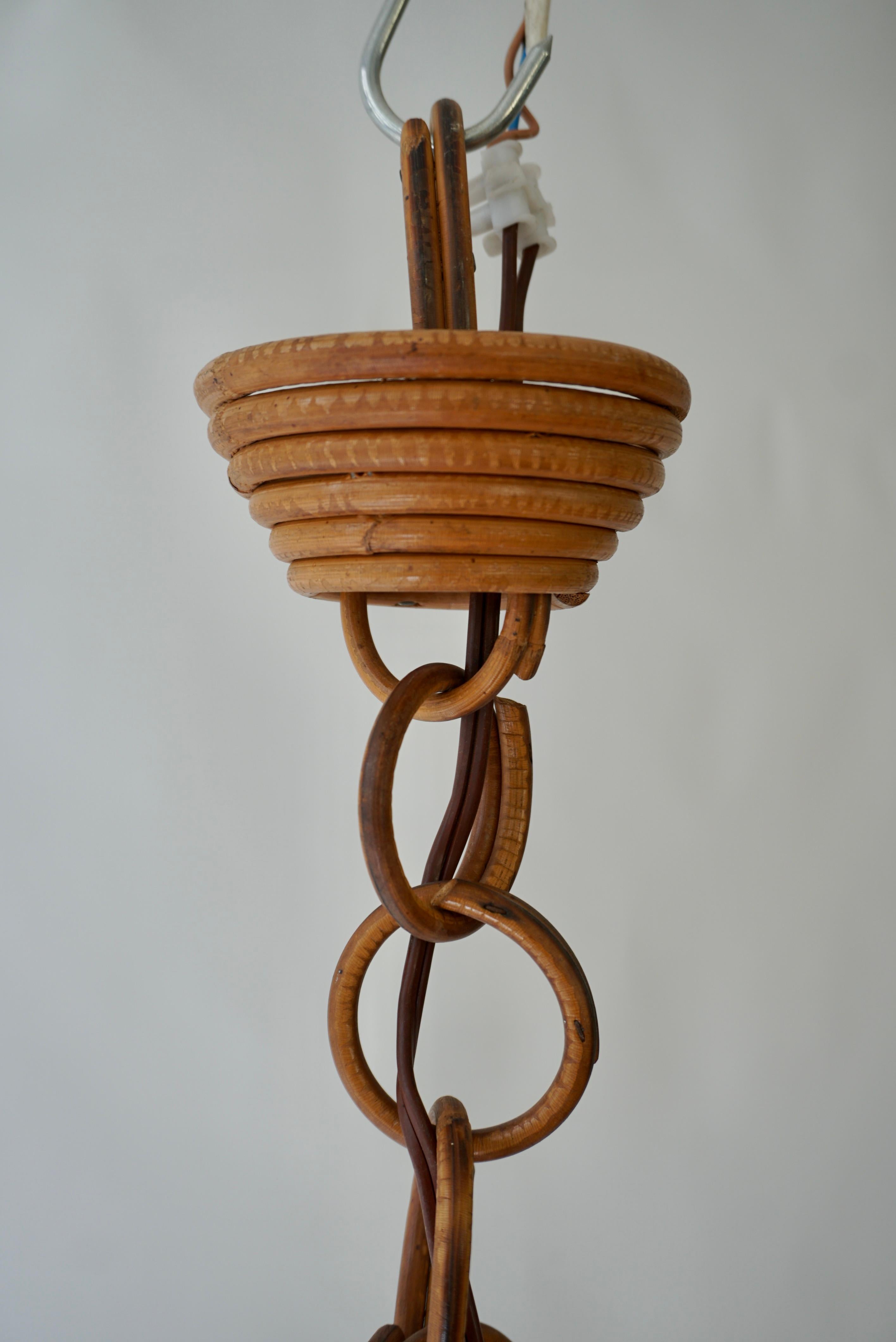 French Pendant Light or Lantern in Rattan, 1950s For Sale 10