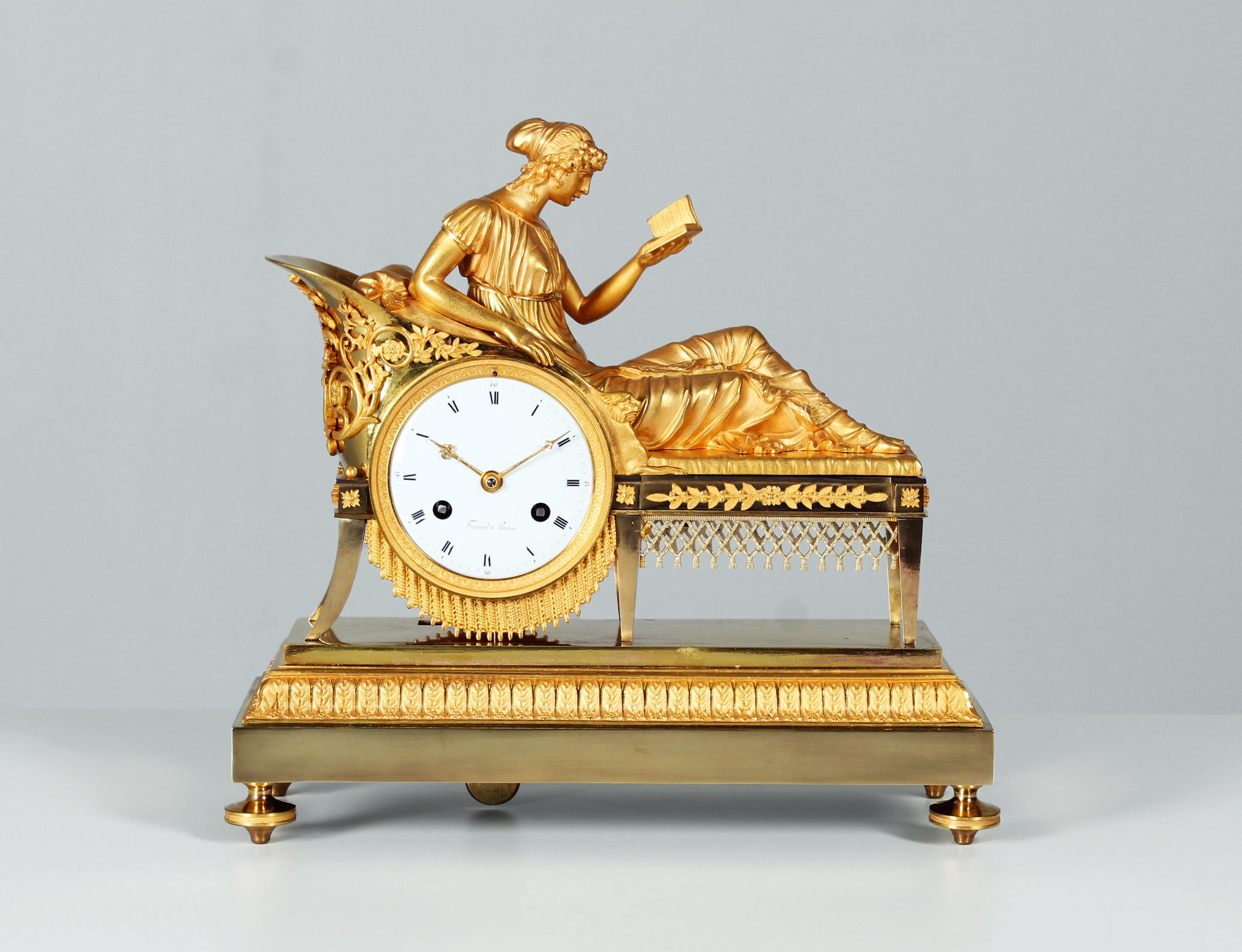 Gilt French Pendule, Mantel Clock, Madame Recamier, Empire 1810