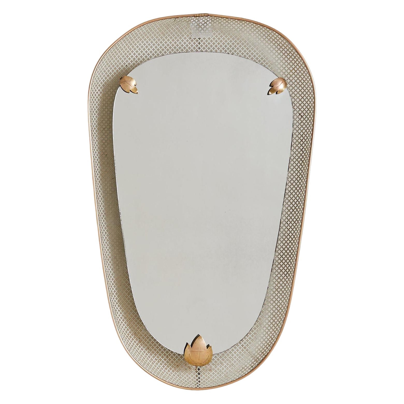 French Perforated Metal Backlit Wall Mirror Attributed to Mathieu Matégot, 1950s