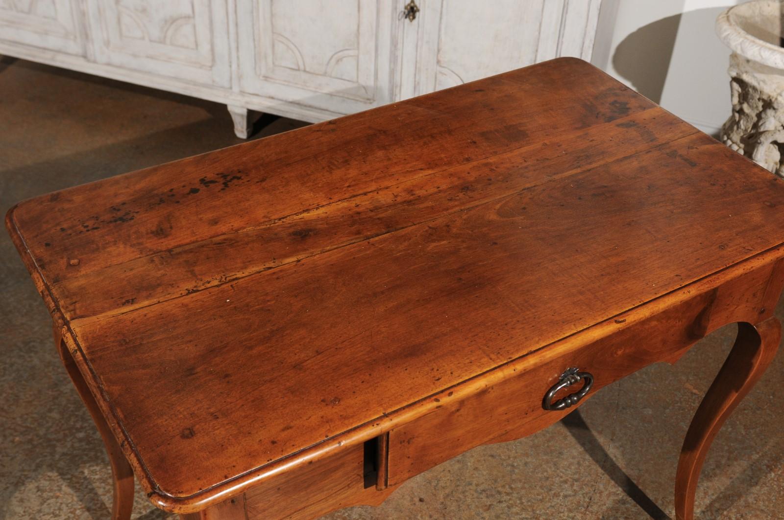 18th Century and Earlier French Period Louis XV 18th Century Walnut Table with Drawer and Cabriole Legs