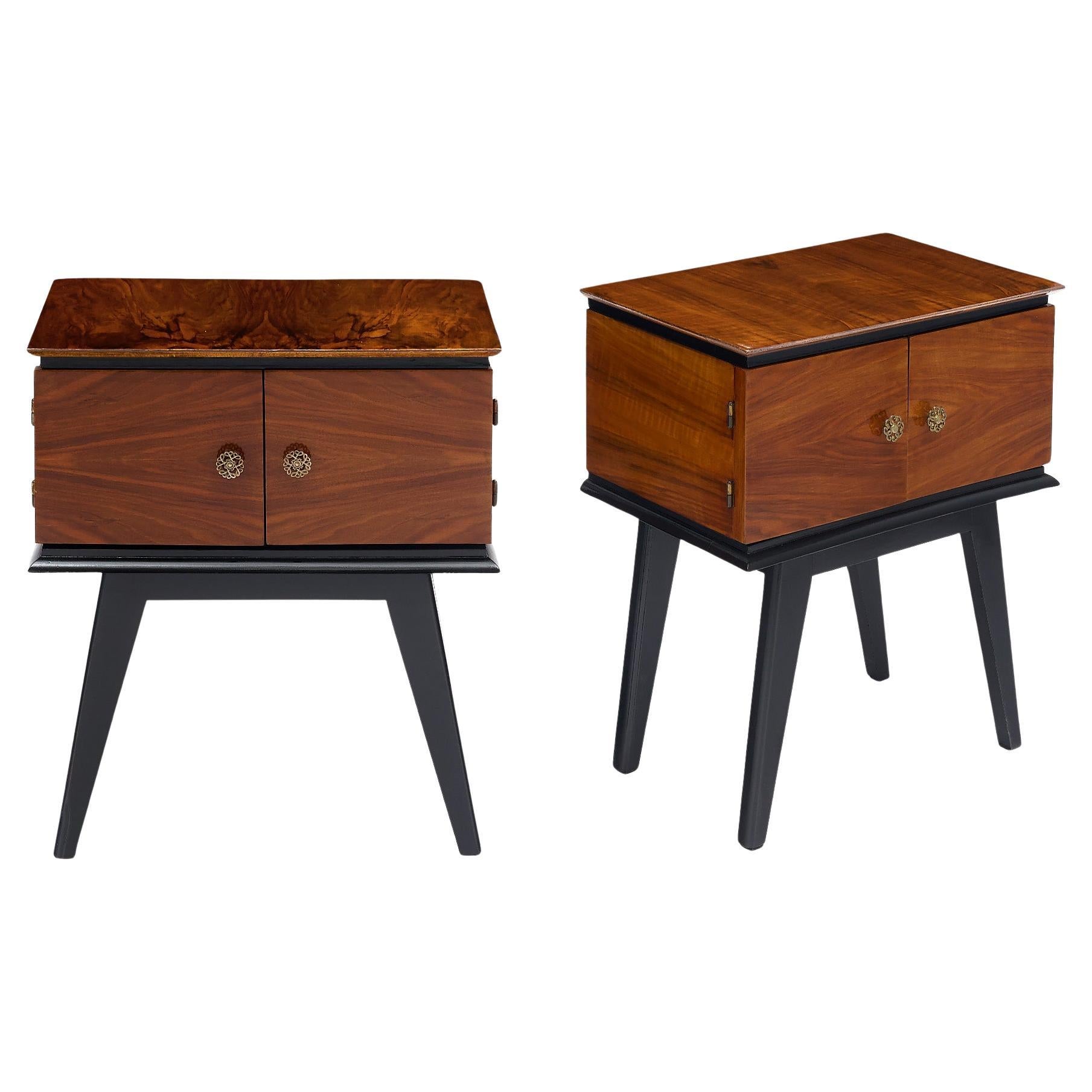 Mid-Century Modern Side Tables, Mahogany & Brass, France, 1950