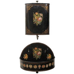 French Period Napoleon III Black Painted Tôle Lavabo with Floral Décor, 1870s