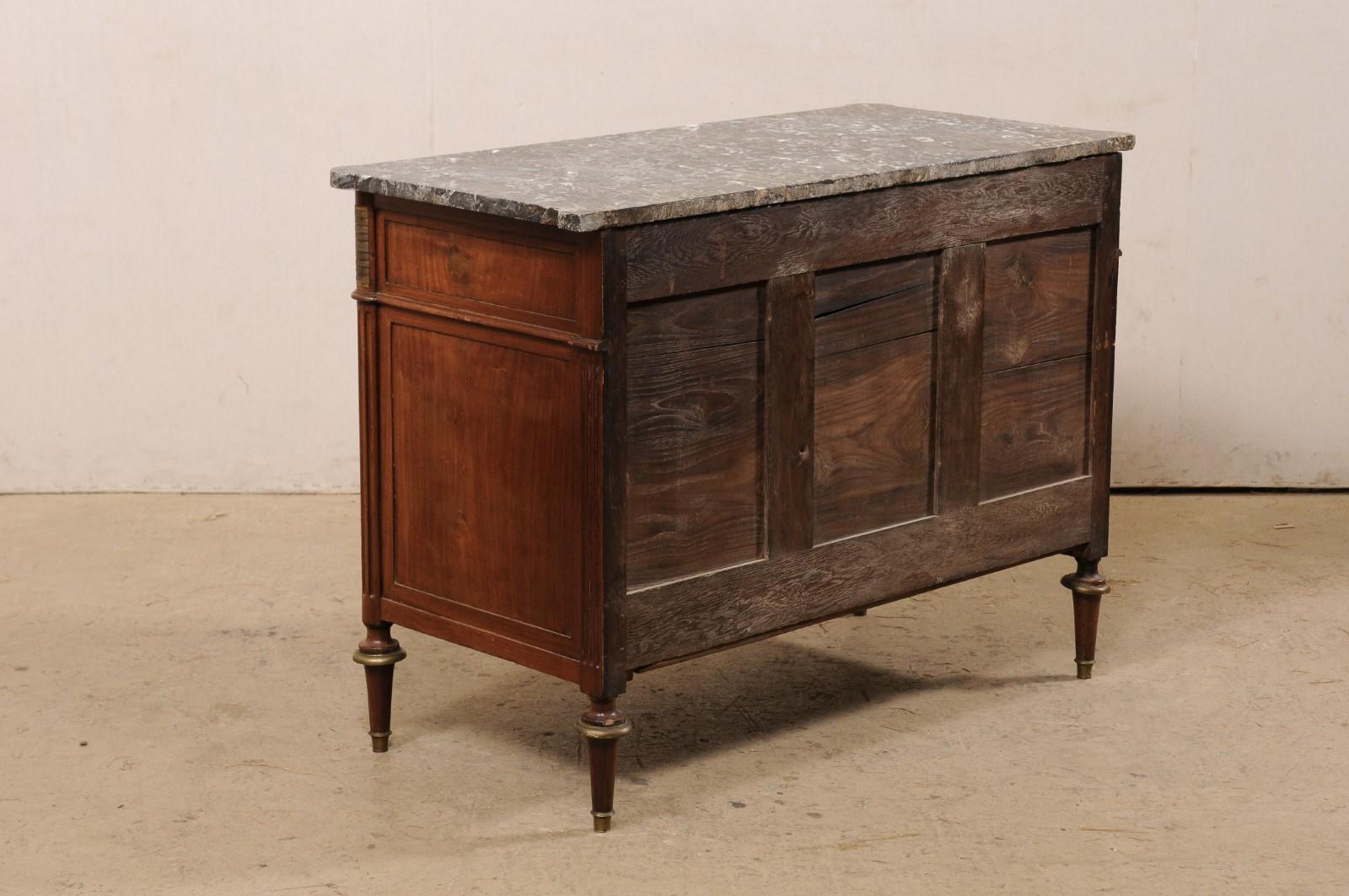 French Period Neoclassic Gray Marble-Top Commode w/Brass Accents For Sale 5