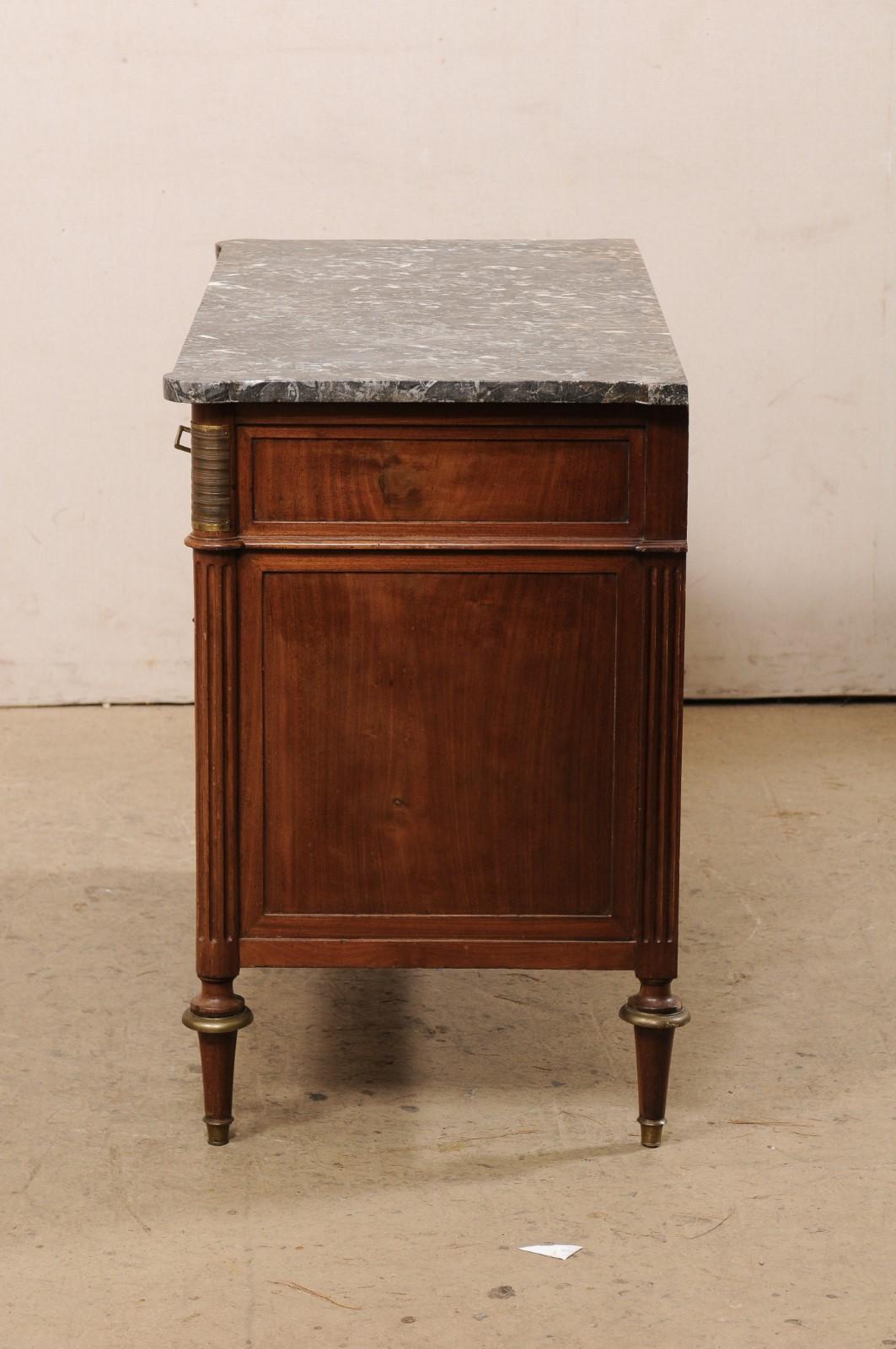 French Period Neoclassic Gray Marble-Top Commode w/Brass Accents For Sale 6