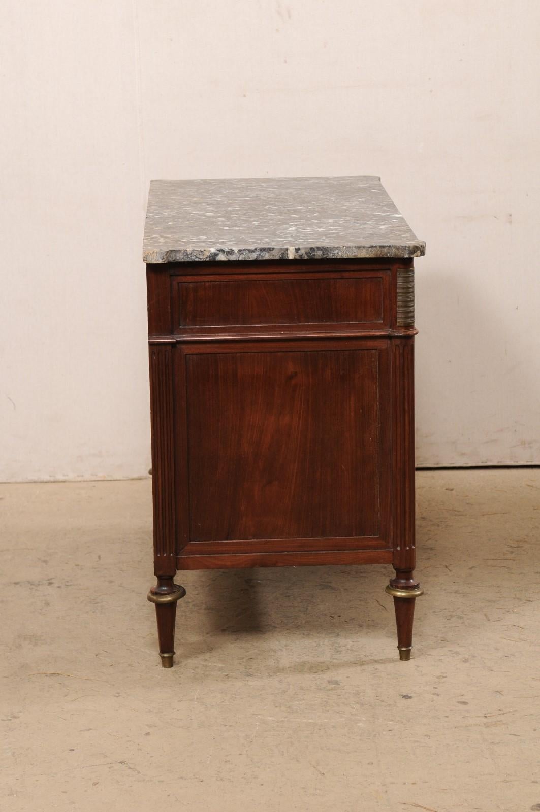 French Period Neoclassic Gray Marble-Top Commode w/Brass Accents For Sale 2