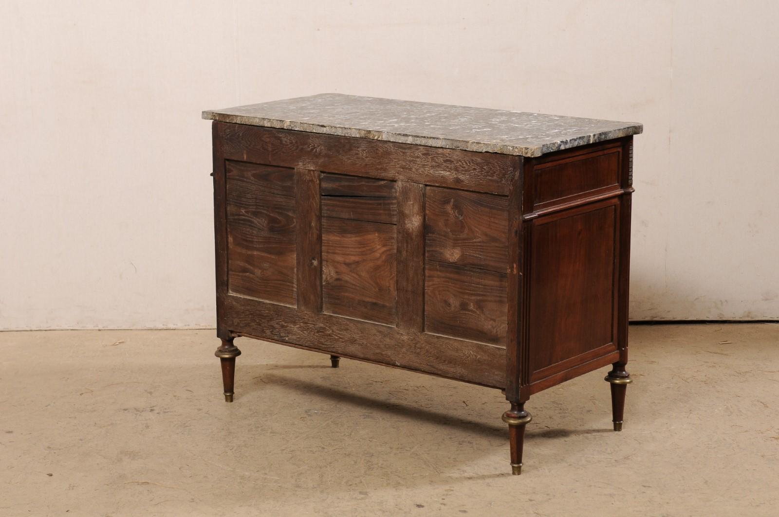 French Period Neoclassic Gray Marble-Top Commode w/Brass Accents For Sale 3