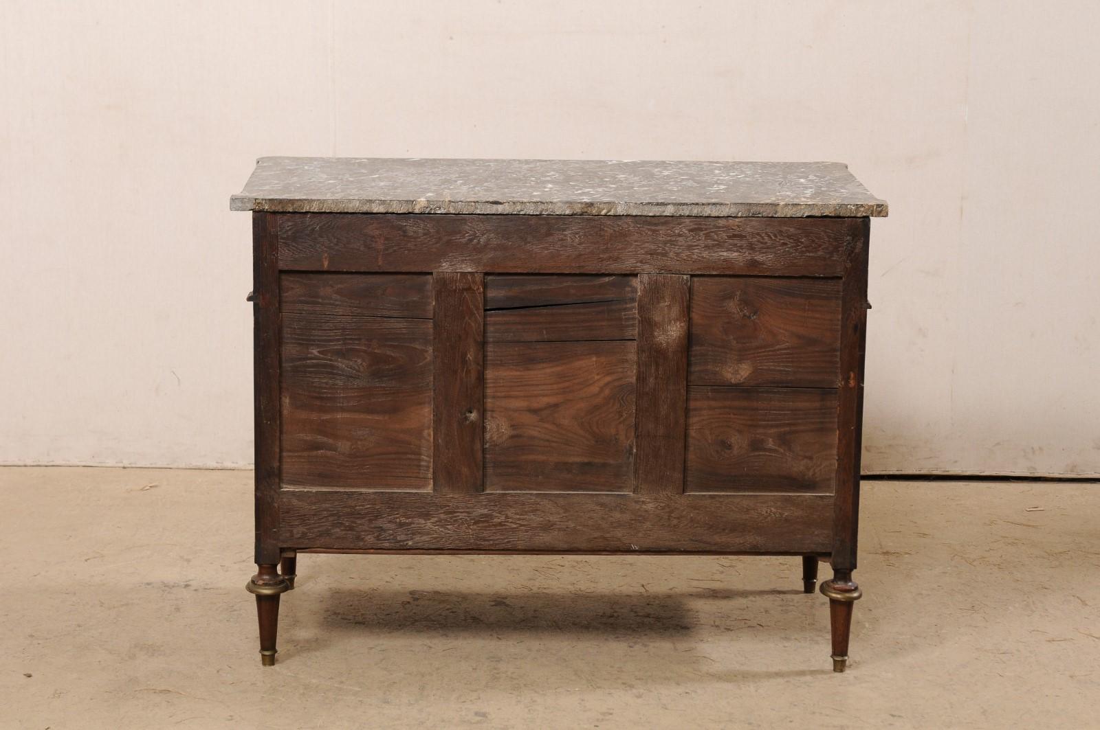 French Period Neoclassic Gray Marble-Top Commode w/Brass Accents For Sale 4