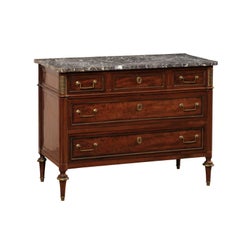 French Period Neoclassic Gray Marble-Top Commode w/Brass Accents