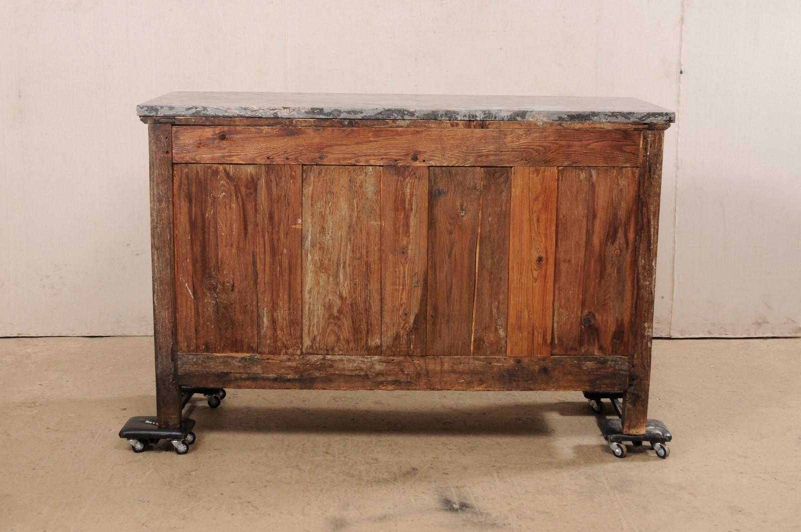 French Period Neoclassical Carved & Bleached Wooden Buffet W/ Unusual Marble Top For Sale 4