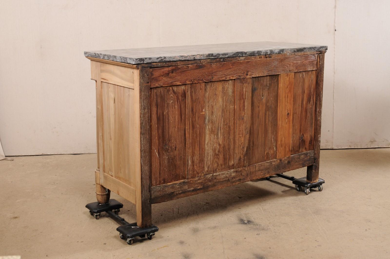 French Period Neoclassical Carved & Bleached Wooden Buffet W/ Unusual Marble Top For Sale 6