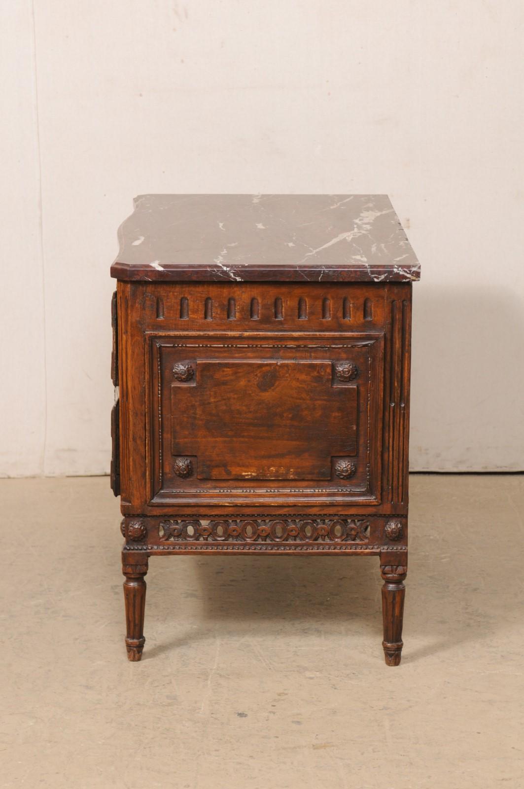 French Period Neoclassical Commode, Exquisitely Carved Wood & Marble Top 7