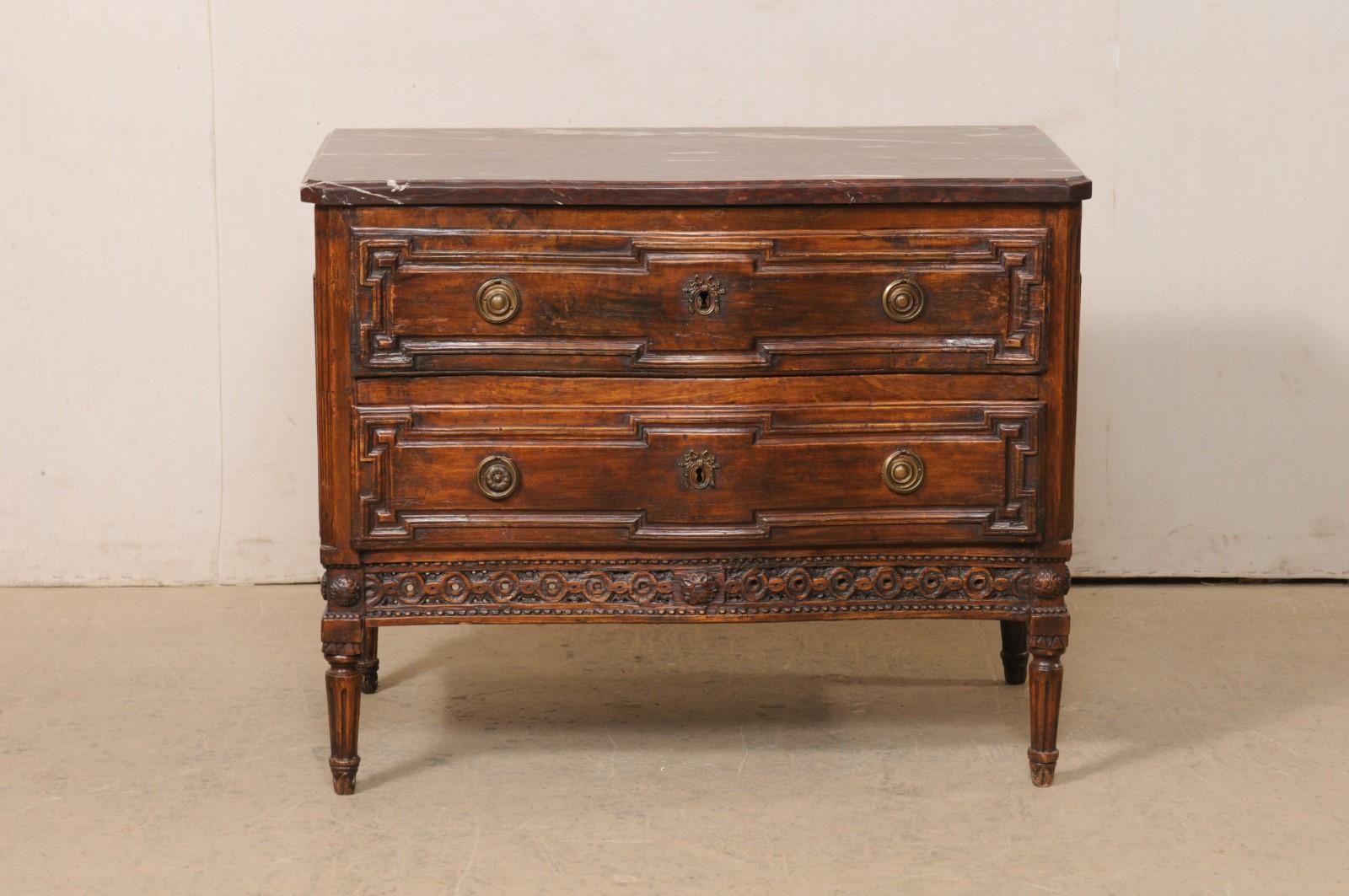 French Period Neoclassical Commode, Exquisitely Carved Wood & Marble Top 8