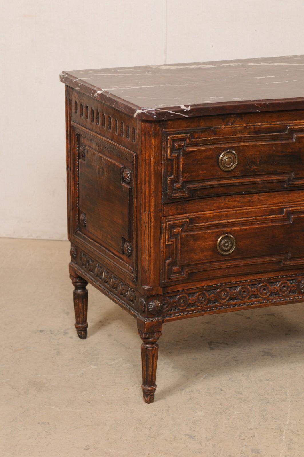 French Period Neoclassical Commode, Exquisitely Carved Wood & Marble Top In Good Condition In Atlanta, GA