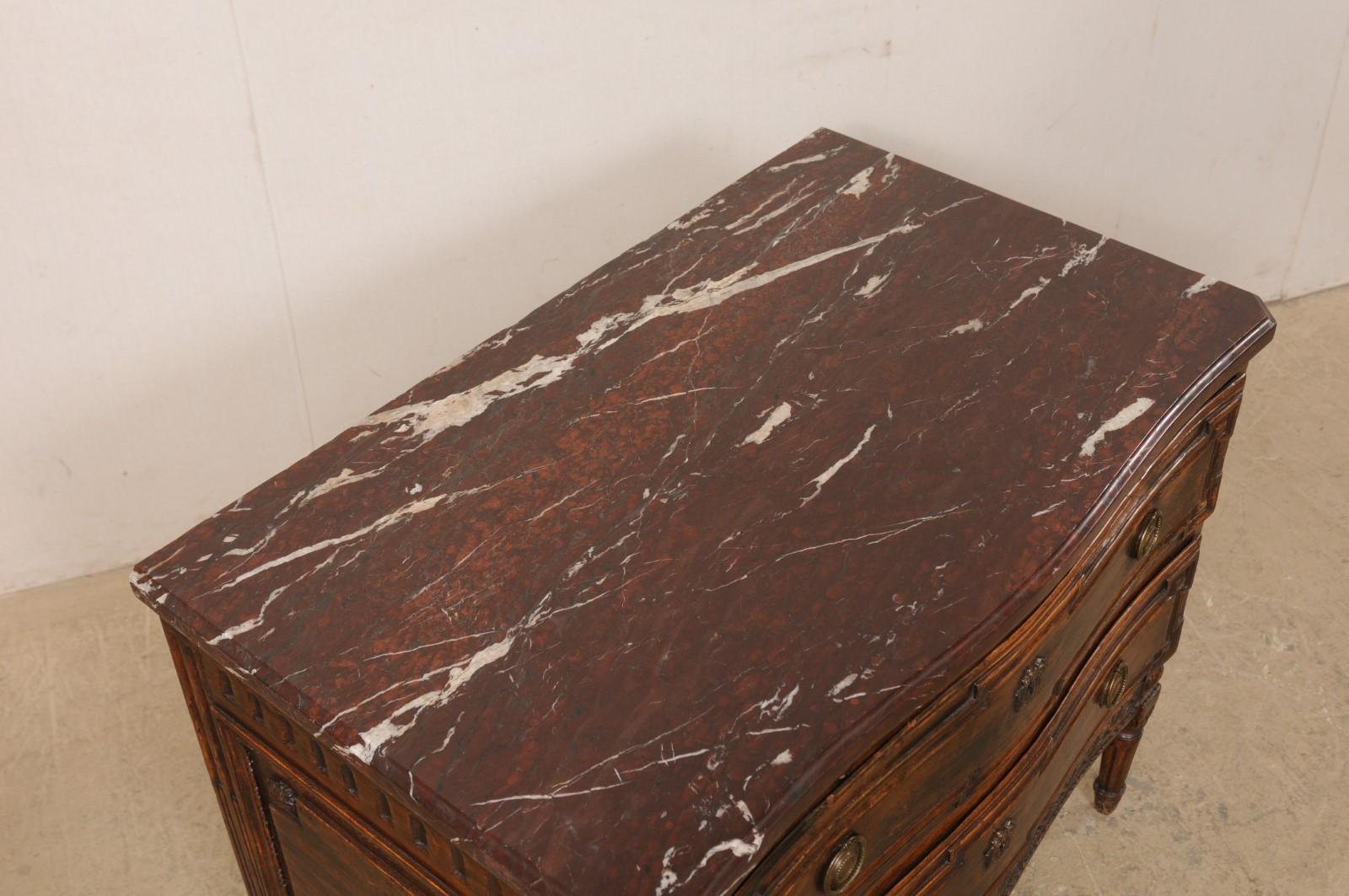 19th Century French Period Neoclassical Commode, Exquisitely Carved Wood & Marble Top