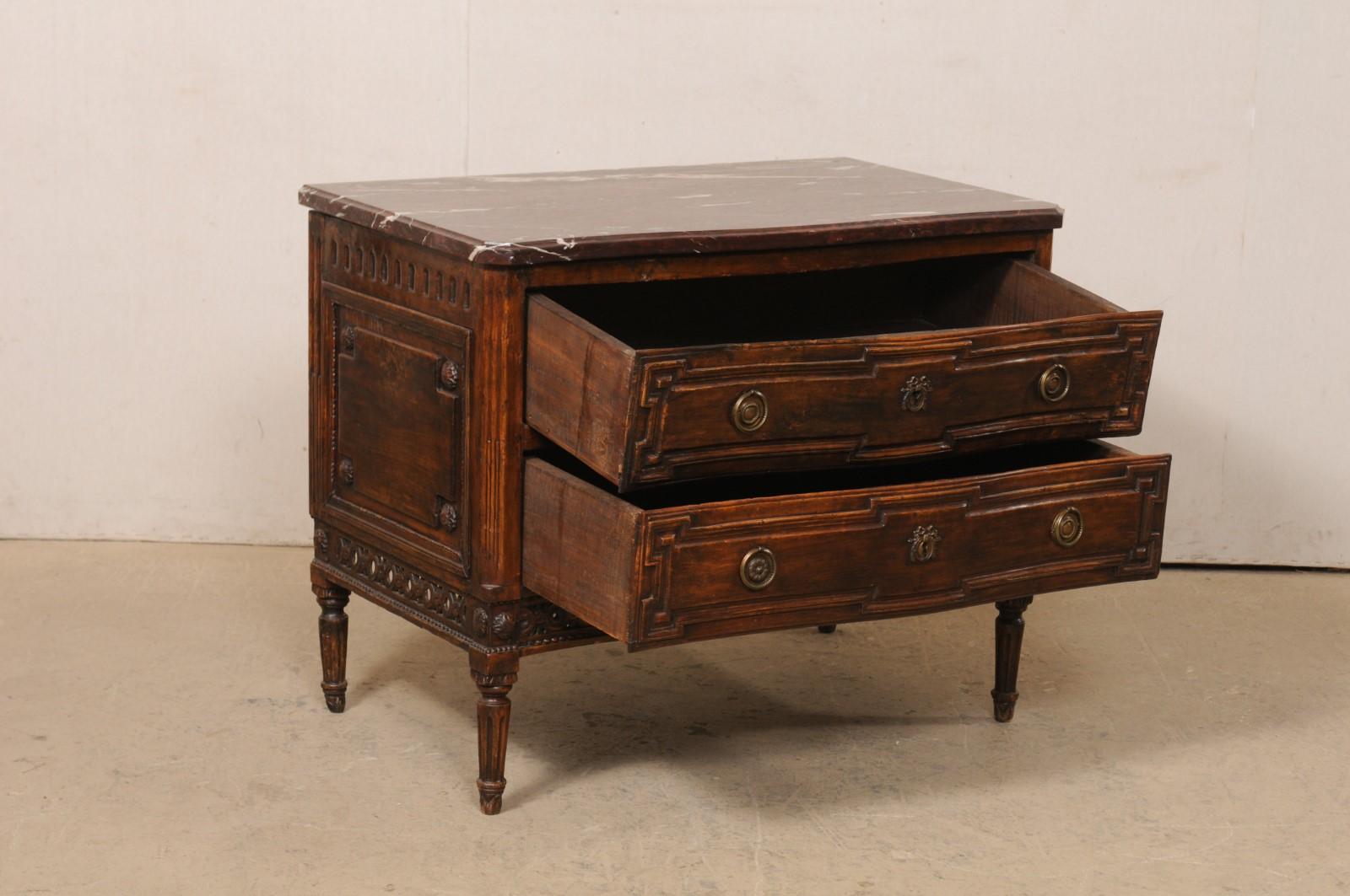 French Period Neoclassical Commode, Exquisitely Carved Wood & Marble Top 1