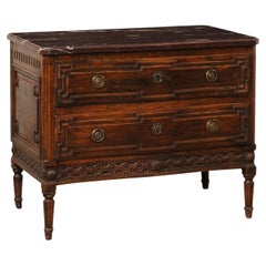 French Period Neoclassical Commode, Exquisitely Carved Wood & Marble Top