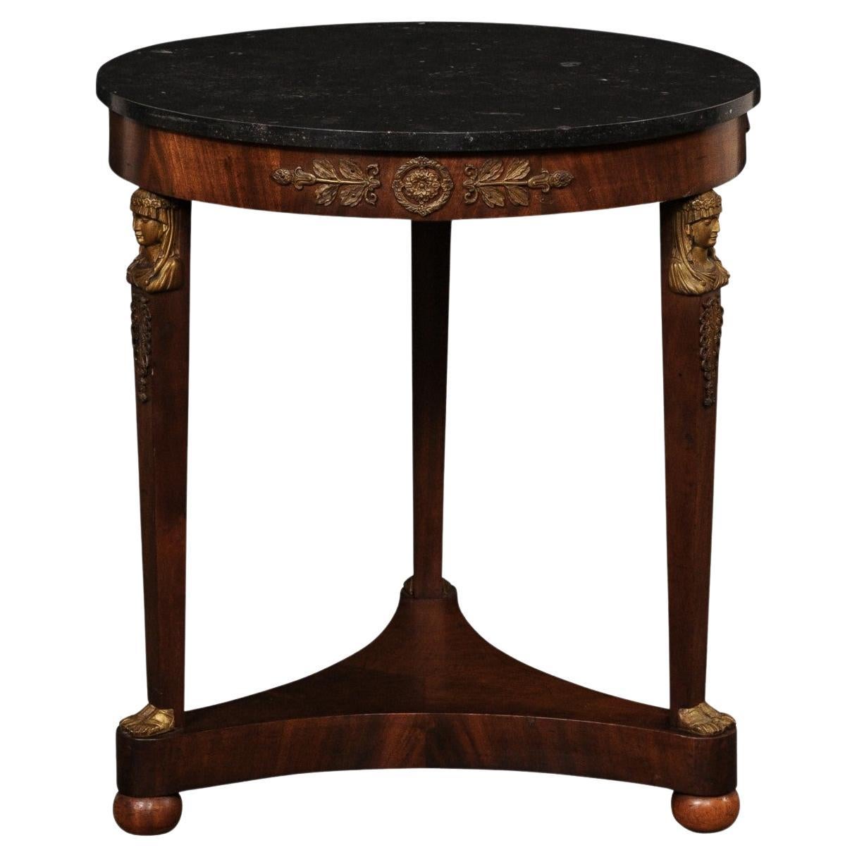 French Period Neoclassical Guéridon Table w/Black Marble Top & Revival Accents