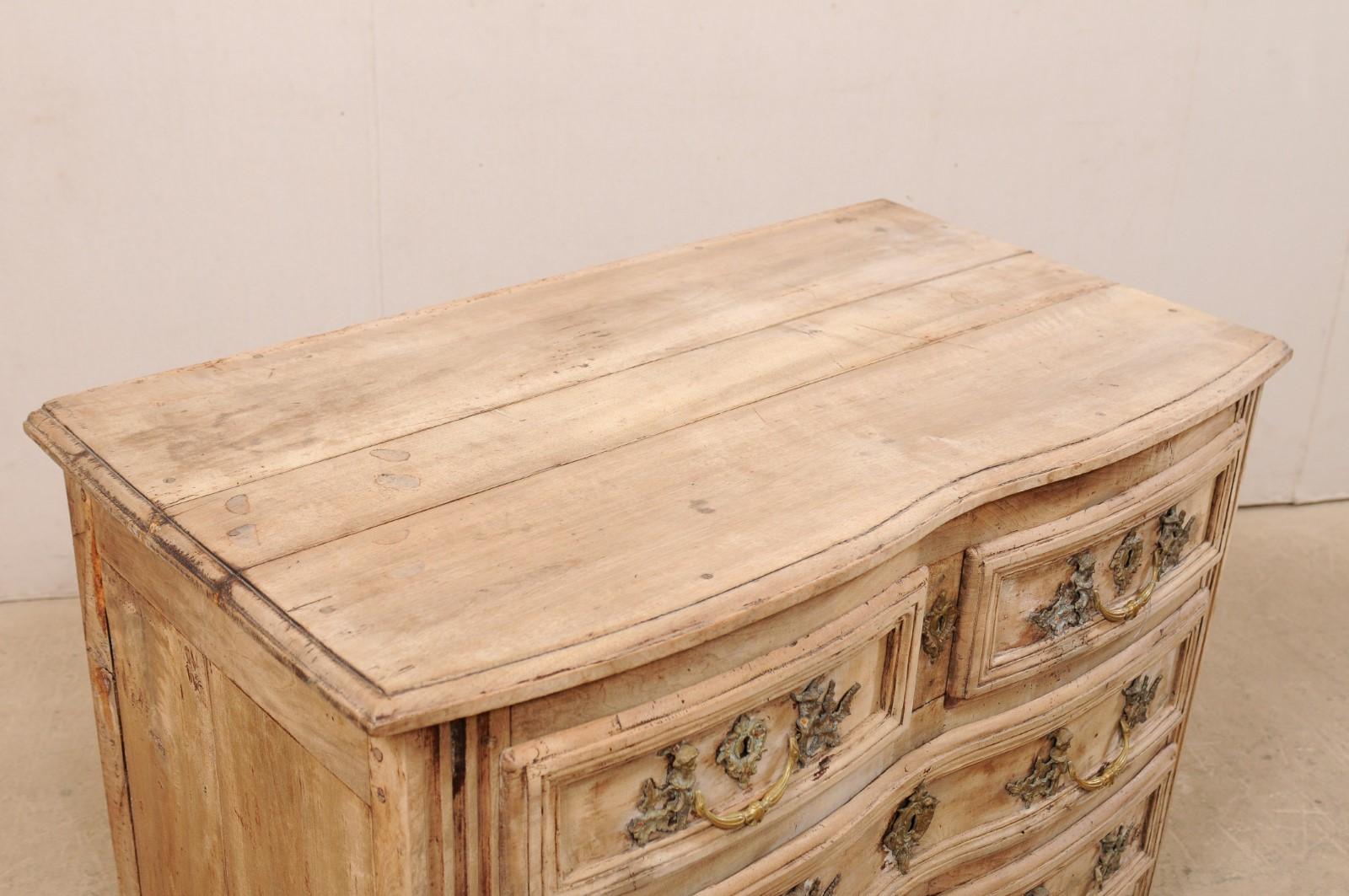 18th Century French Period Rococo Serpentine Front Carved-Wood Chest with Elaborate Hardware