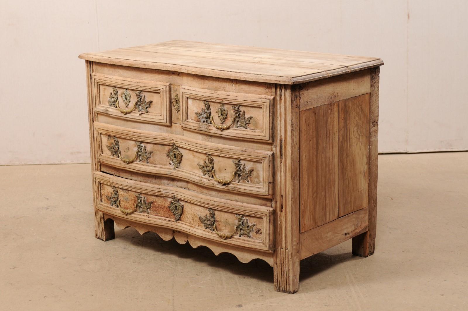 French Period Rococo Serpentine Front Carved-Wood Chest with Elaborate Hardware 1